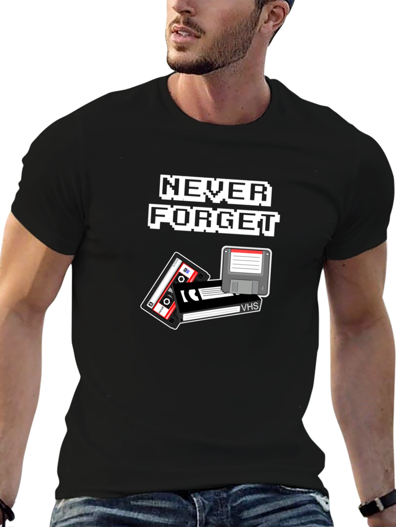Retro Tech T-Shirt - Never Forget Cassette Floppy Disk