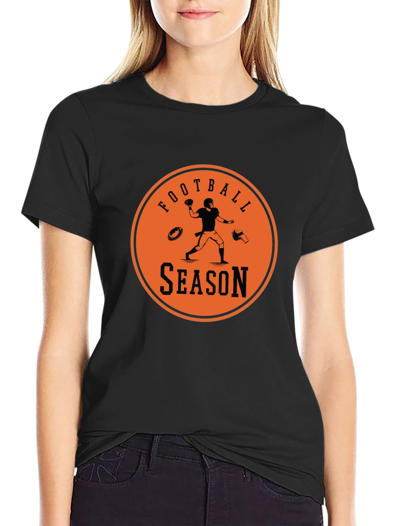 Football Season Graphic Tee - Black Cotton T-Shirt