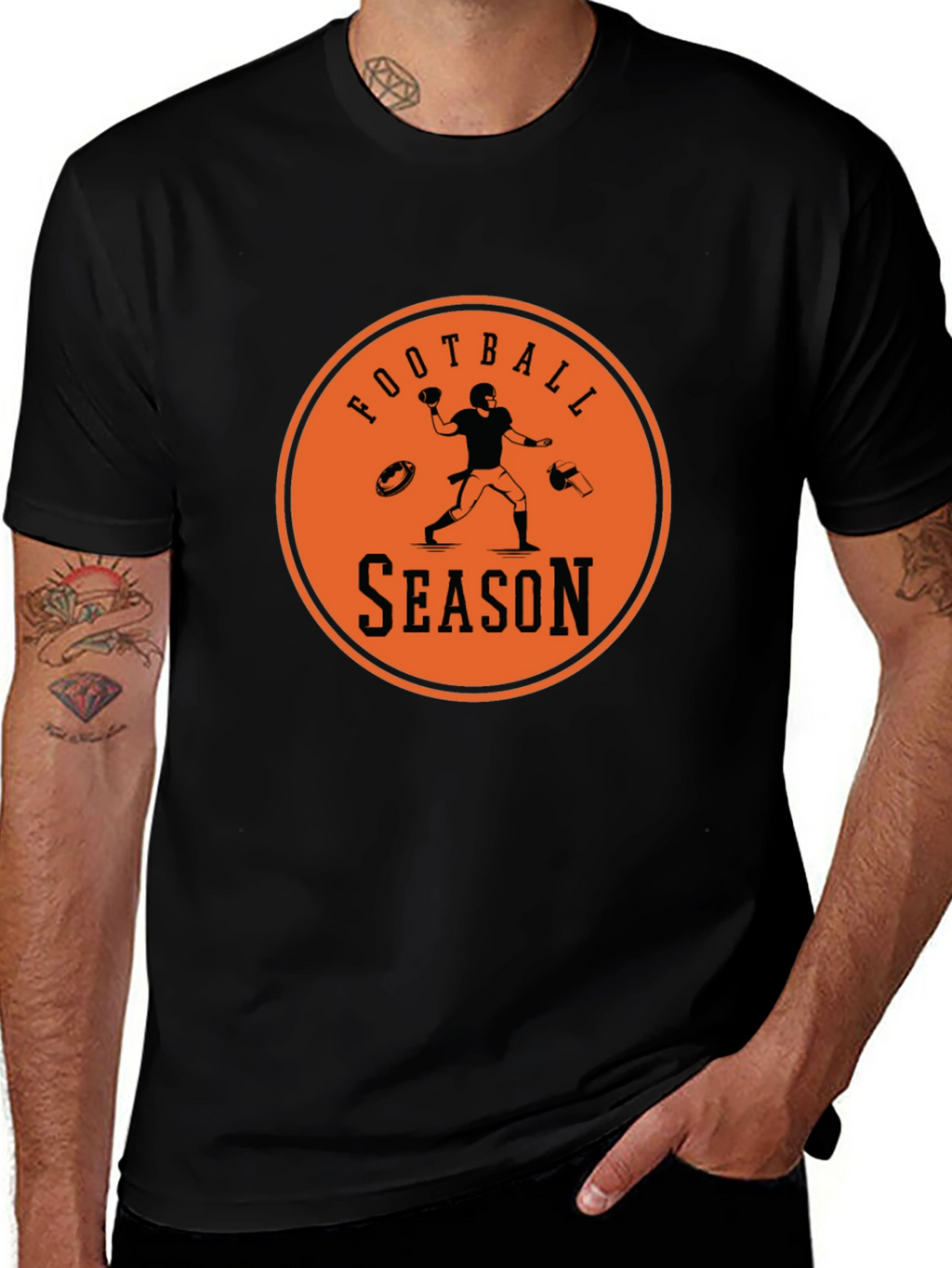 Football Season Graphic Tee - Black Cotton T-Shirt