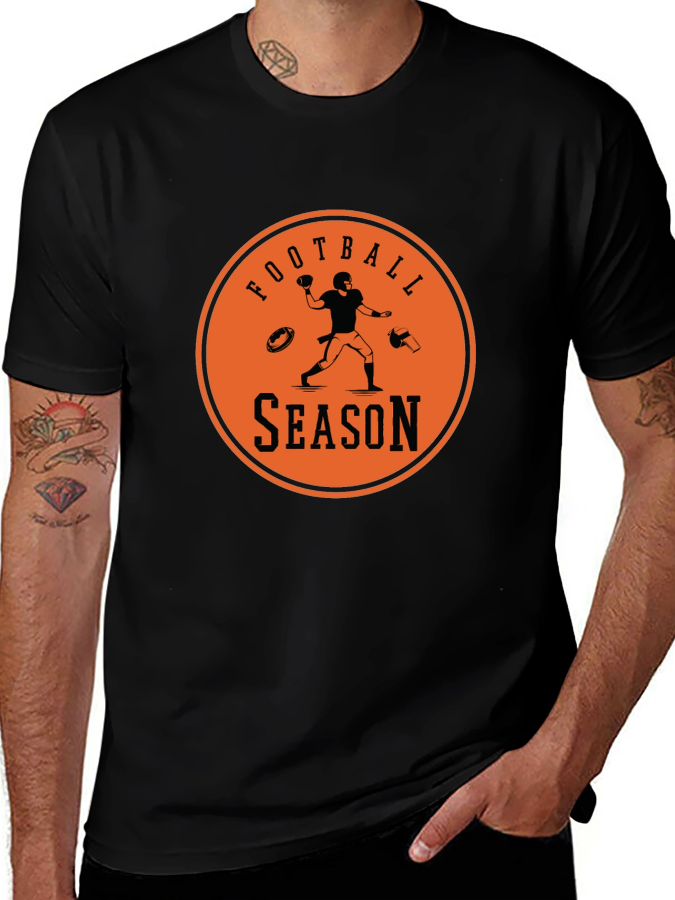 Football Season Graphic Tee - Black Cotton T-Shirt
