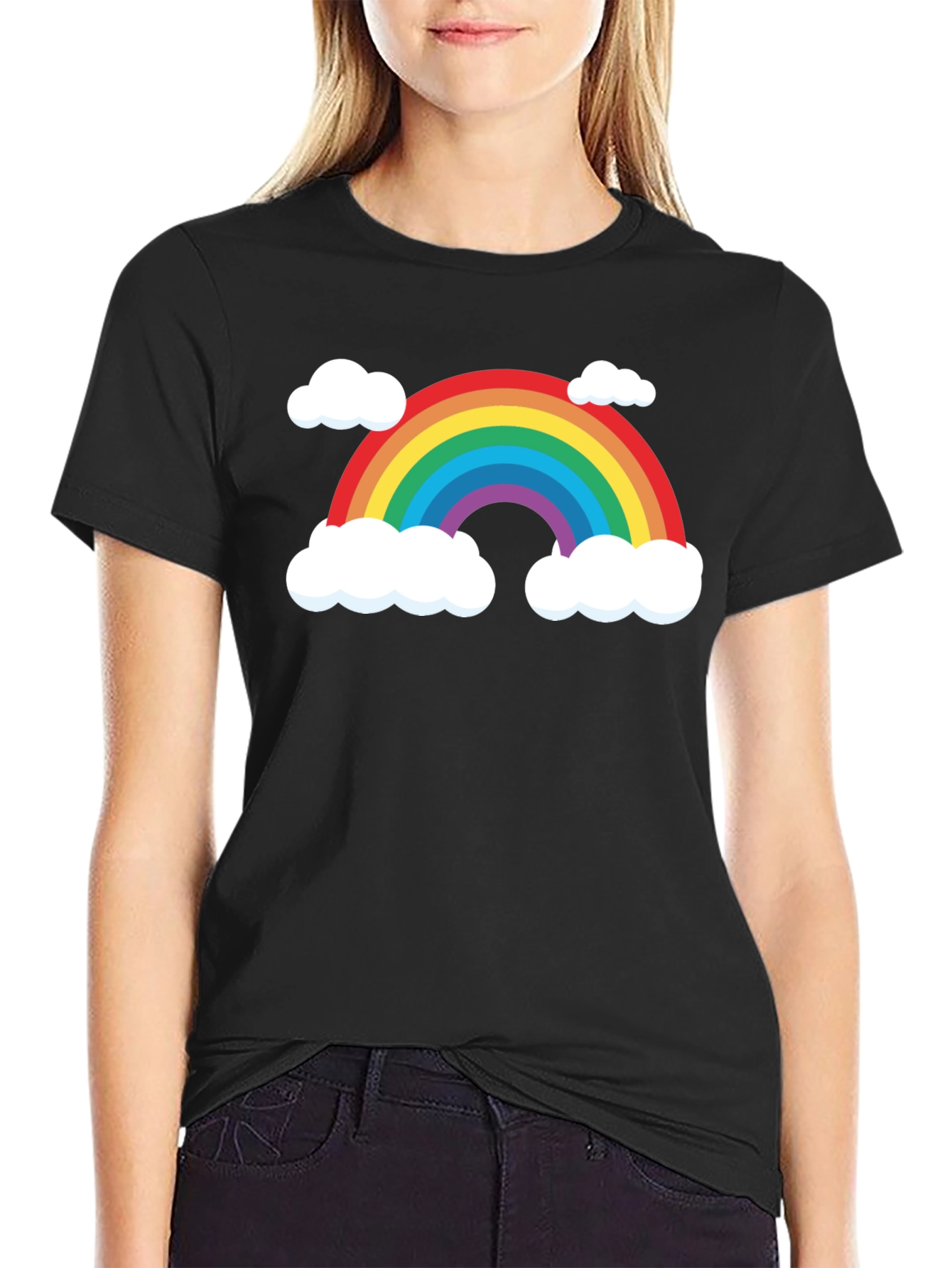 Rainbow Cloud Graphic Black T-Shirt