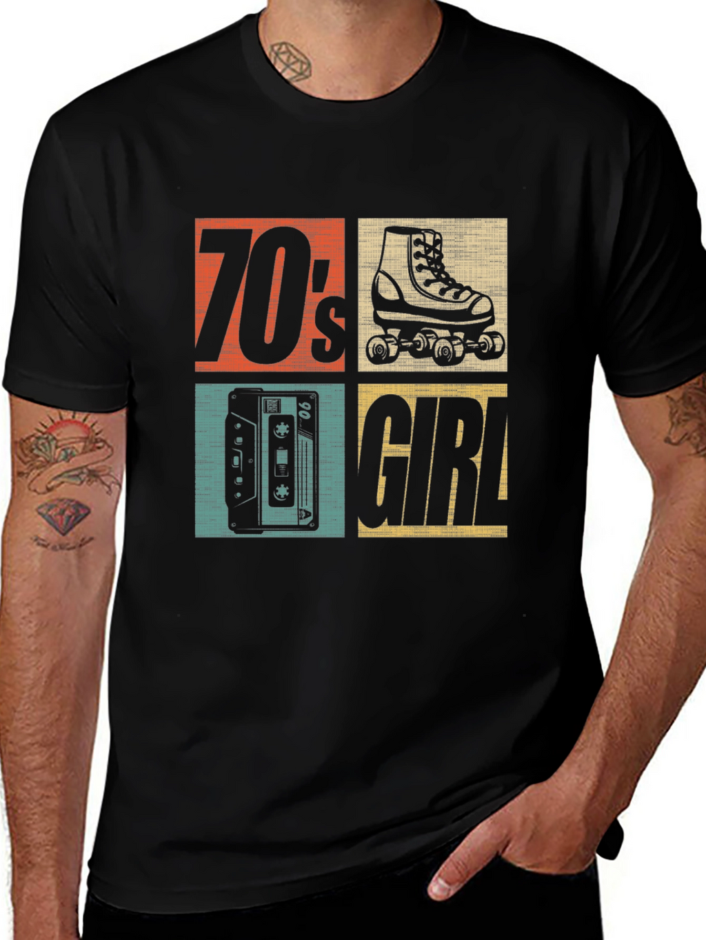 70s Girl Retro Roller Skate Cassette T-Shirt