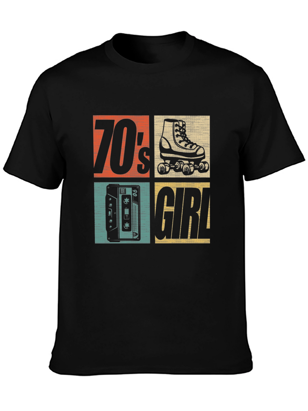 70s Girl Retro Roller Skate Cassette T-Shirt