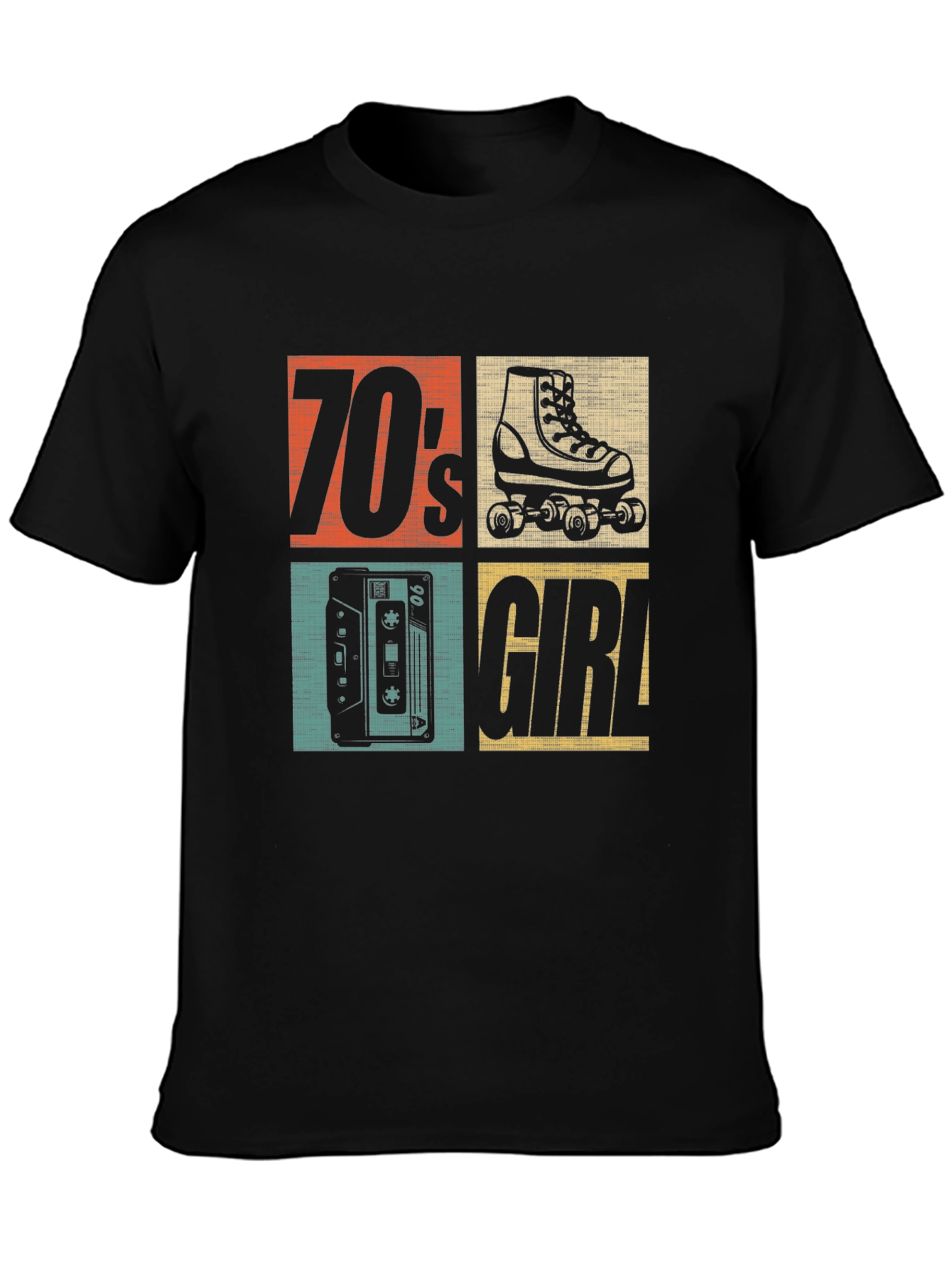 70s Girl Retro Roller Skate Cassette T-Shirt