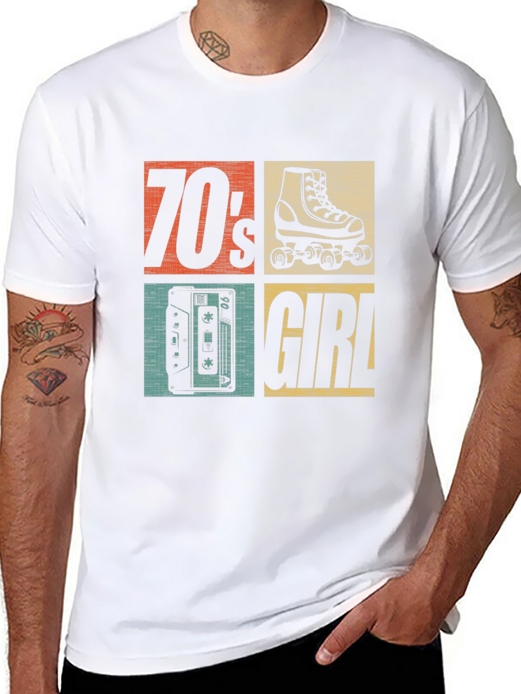 70s Girl Retro Roller Skate Cassette T-Shirt