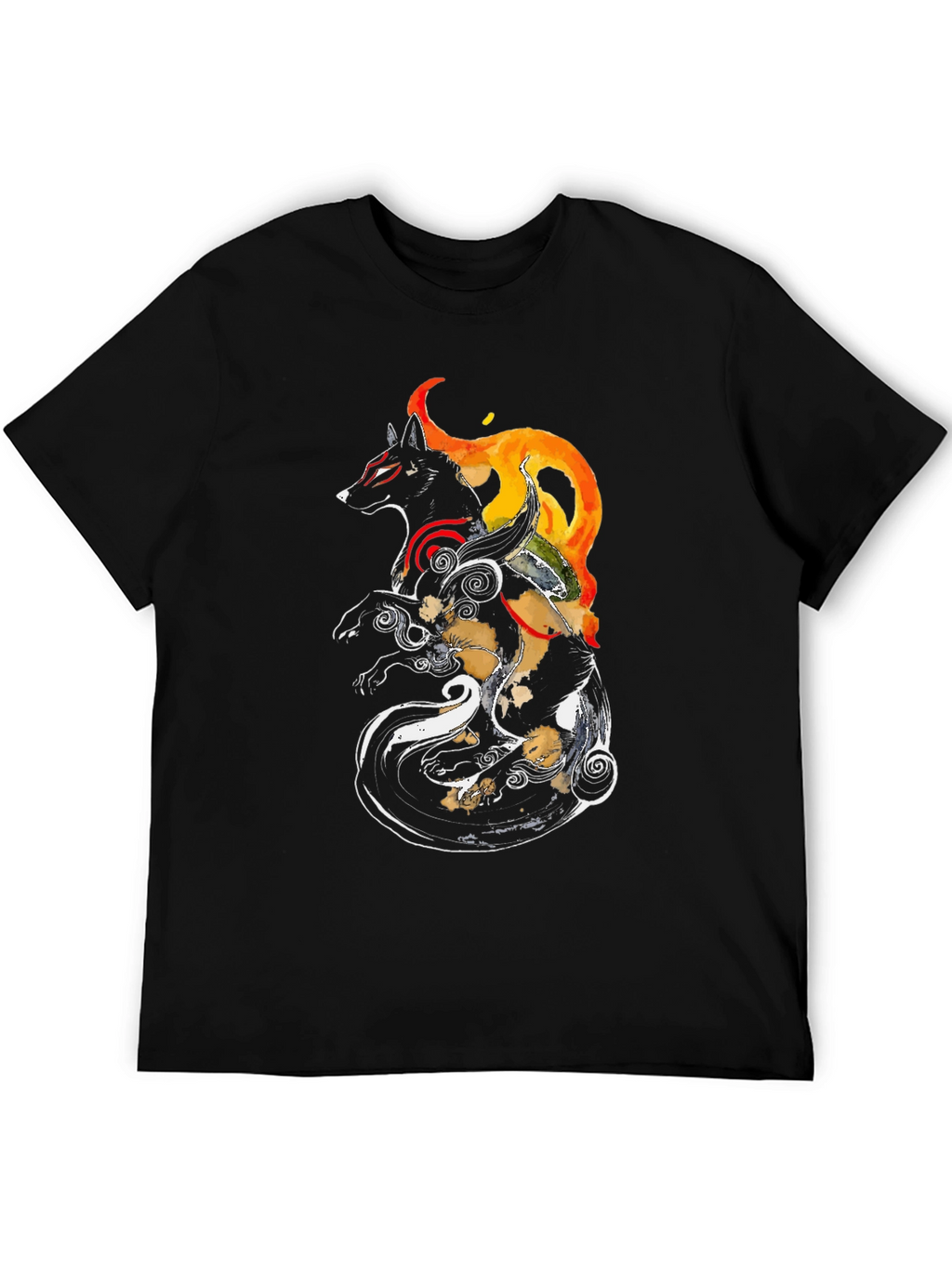 Okami Inspired Black Graphic Tee - Anime Wolf Shirt