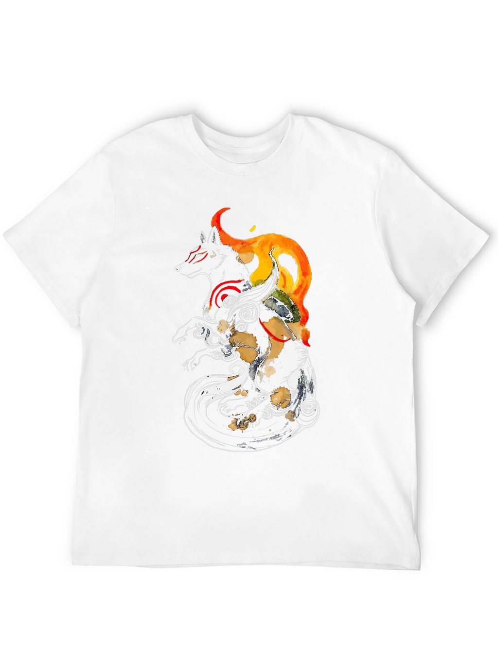 Okami Inspired Black Graphic Tee - Anime Wolf Shirt