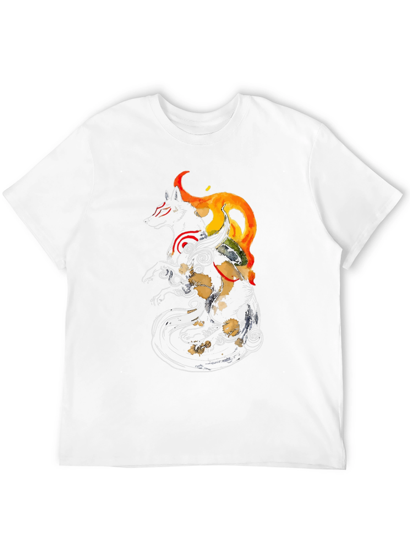 Okami Inspired Black Graphic Tee - Anime Wolf Shirt