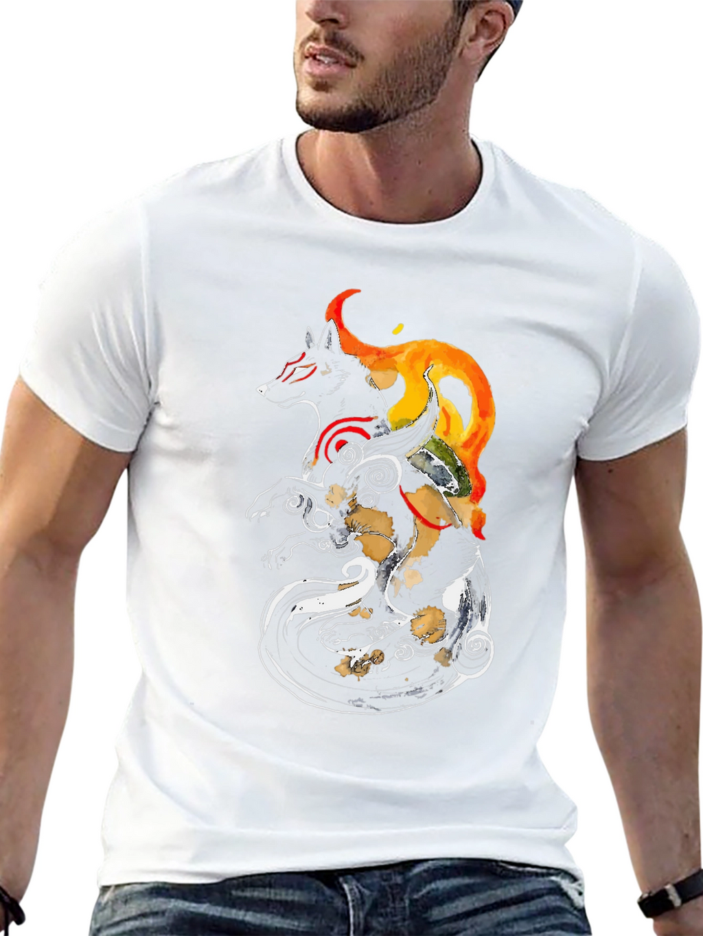 Okami Inspired Black Graphic Tee - Anime Wolf Shirt