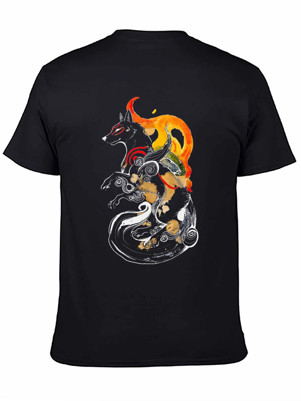 Okami Inspired Black Graphic Tee - Anime Wolf Shirt