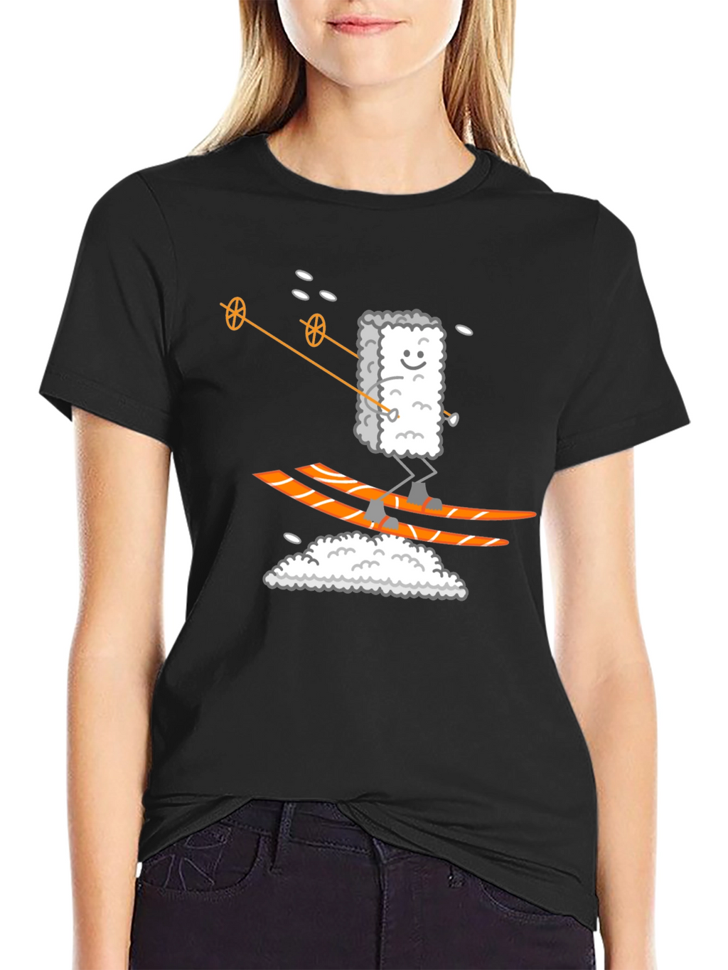 Sushi Skier Graphic Tee - Black Cotton T-Shirt