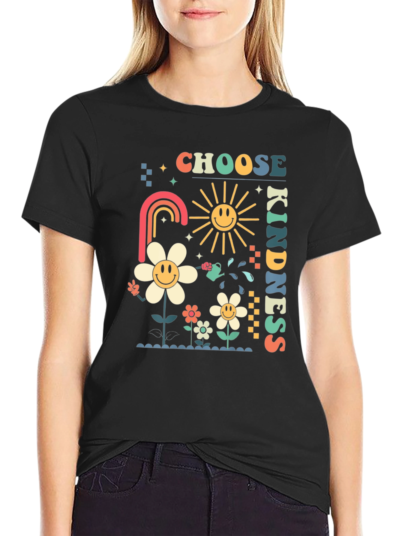 Choose Kindness Graphic Tee - Retro Floral Design