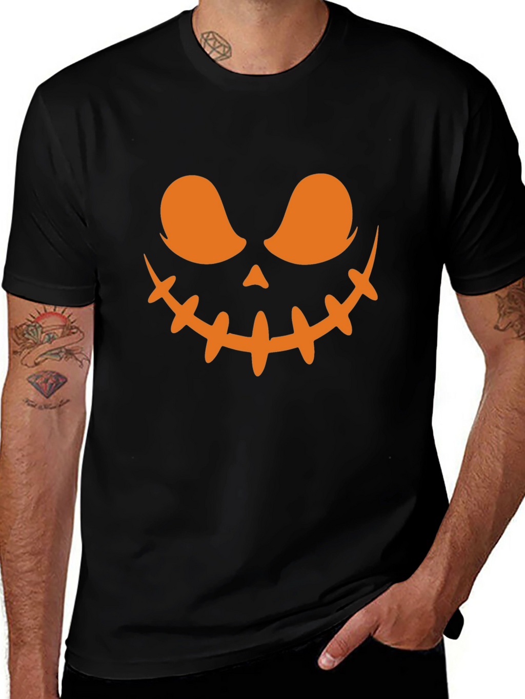 Spooky Halloween Face T-Shirt - Black