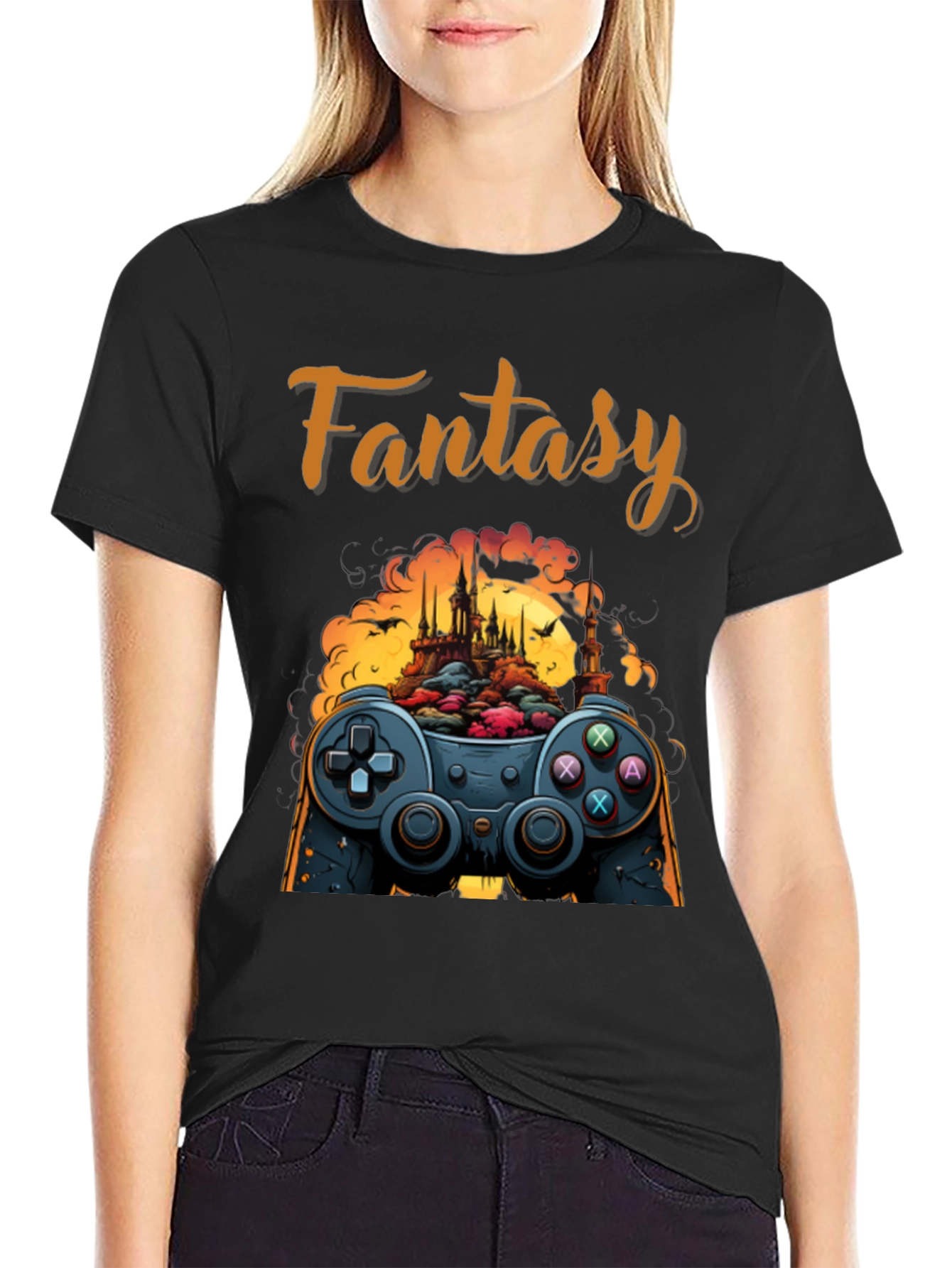 Fantasy Gaming T-Shirt - Controller & Castle Design