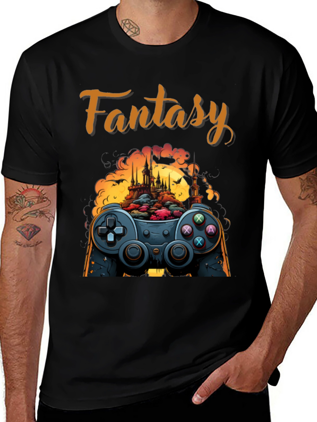 Fantasy Gaming T-Shirt - Controller & Castle Design