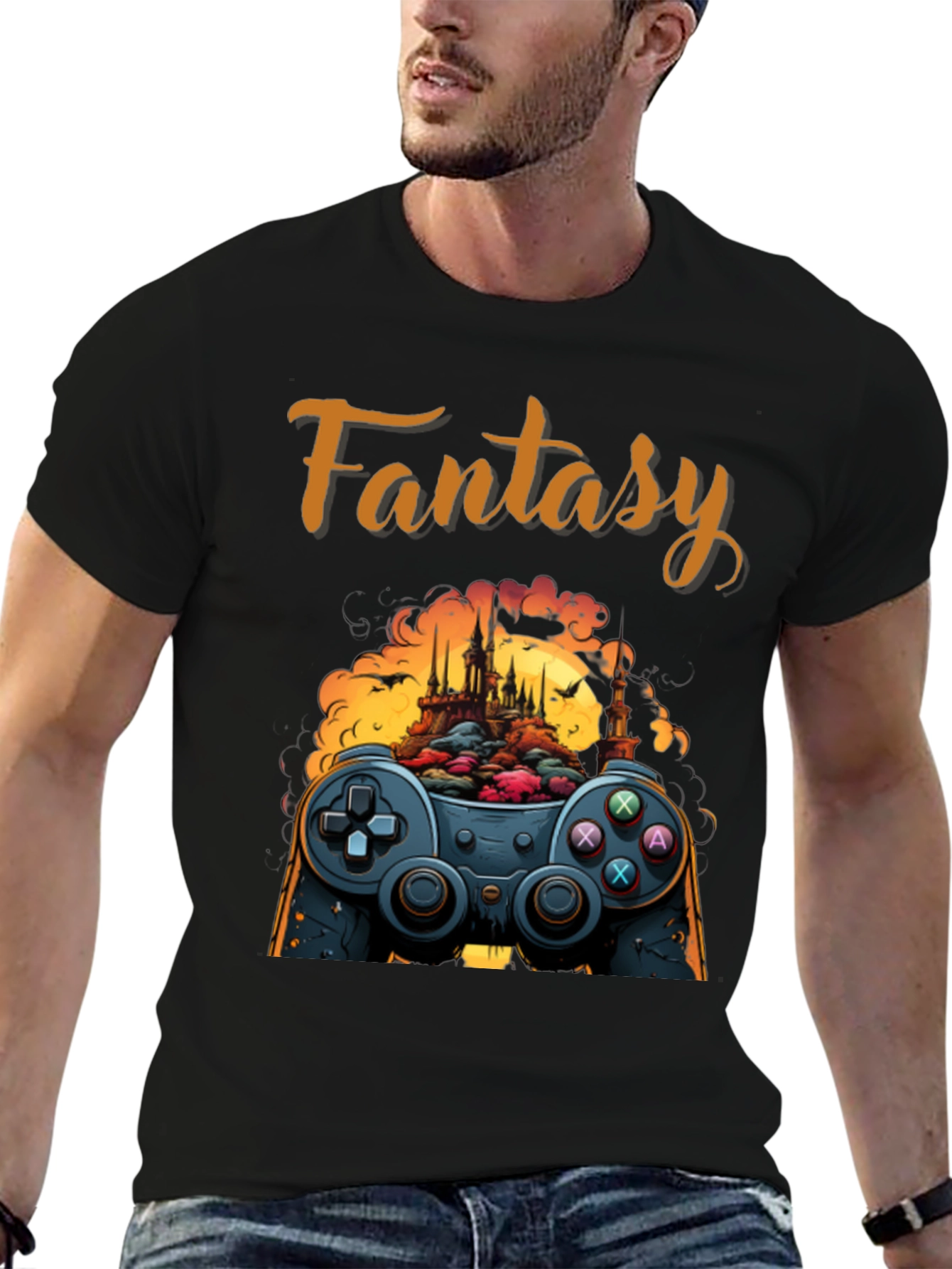 Fantasy Gaming T-Shirt - Controller & Castle Design