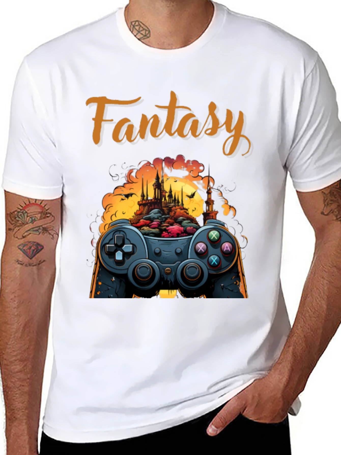 Fantasy Gaming T-Shirt - Controller & Castle Design