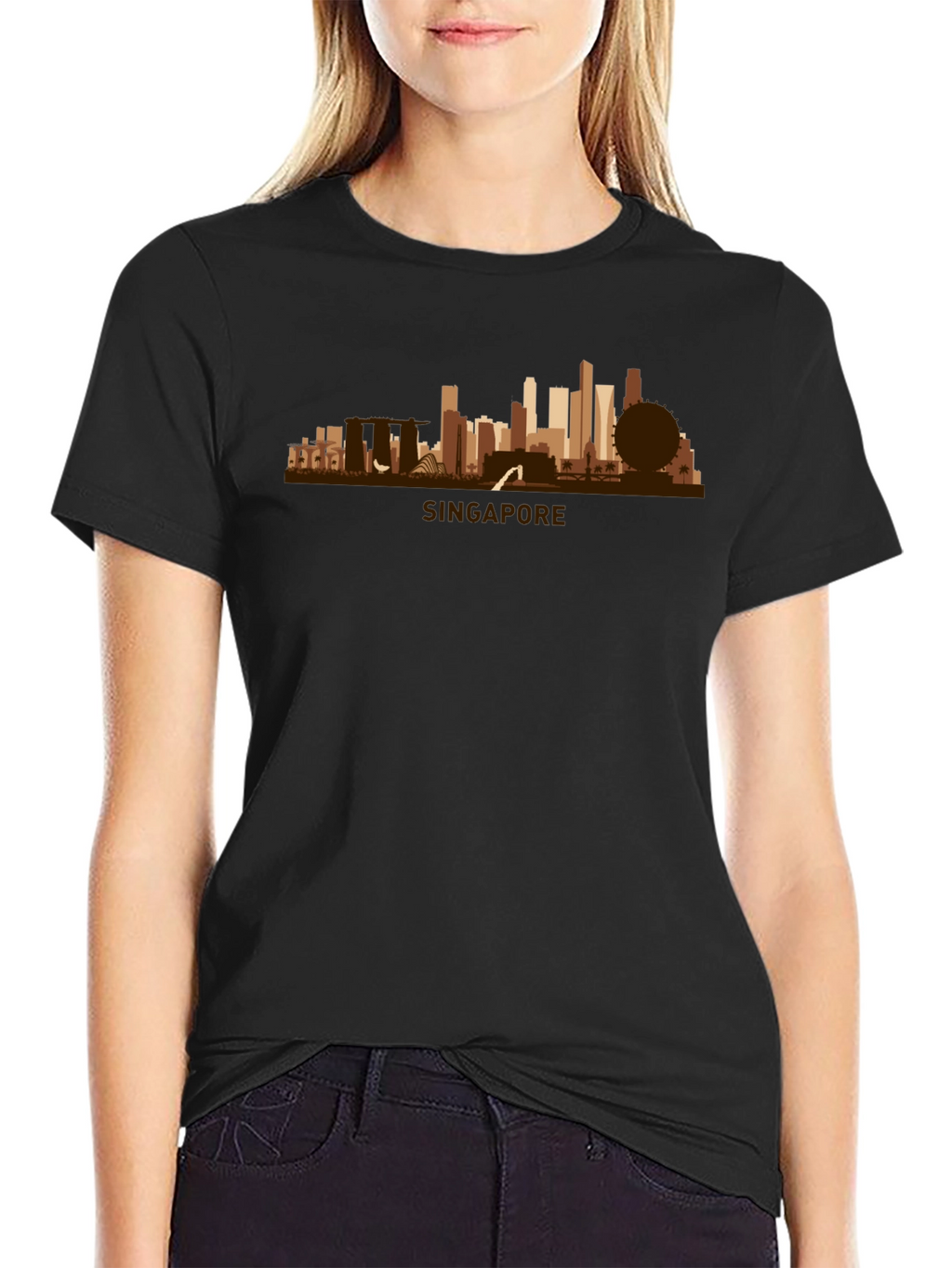 Singapore Skyline Graphic Tee - Black Cotton