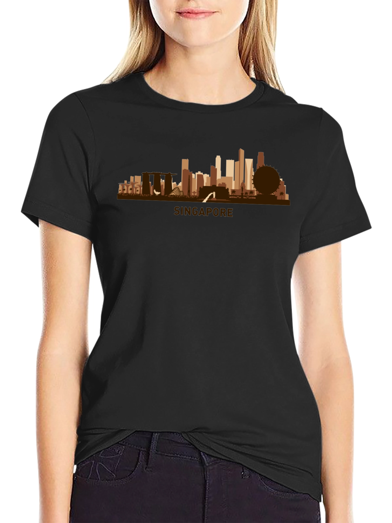 Singapore Skyline Graphic Tee - Black Cotton