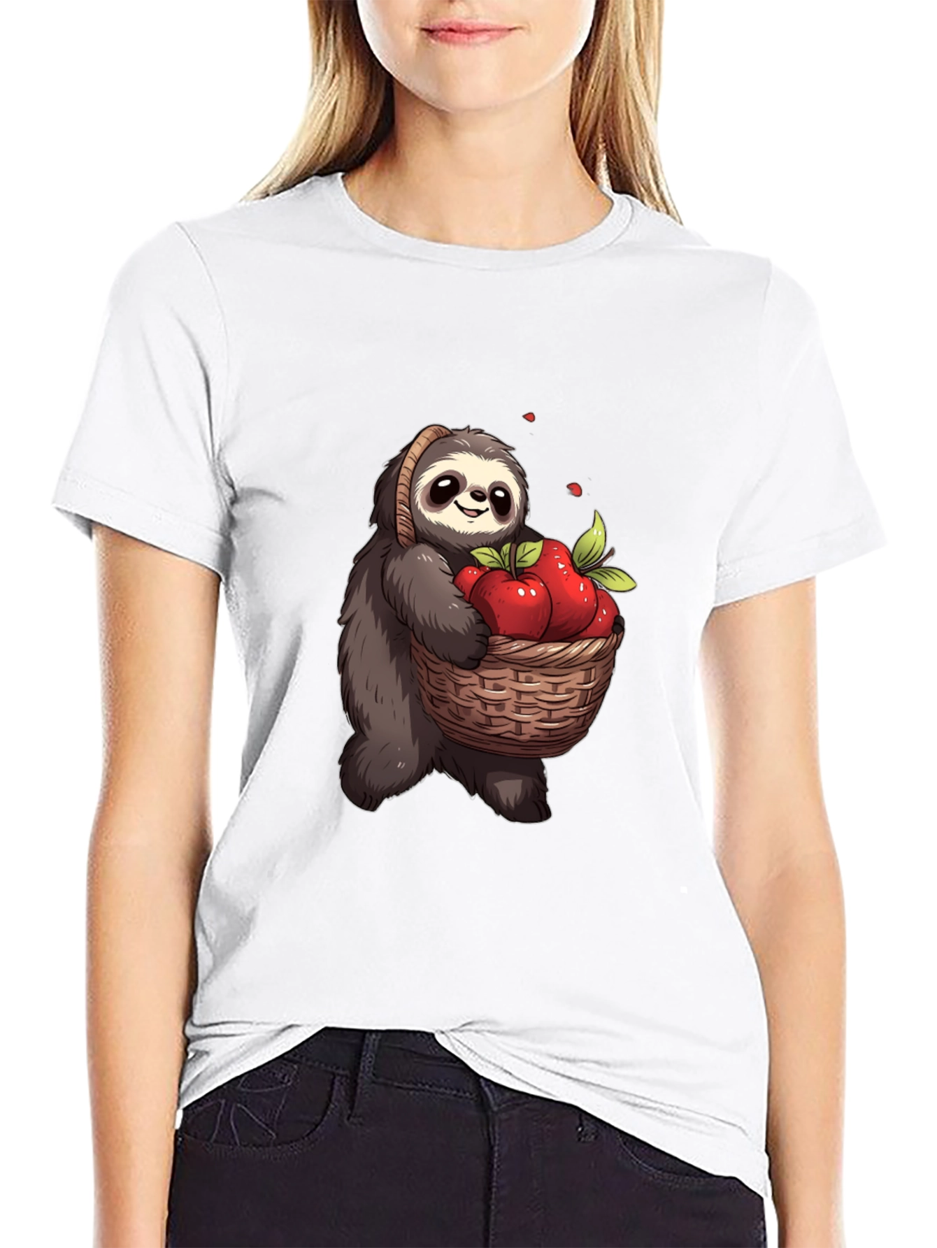 Sloth & Apples Graphic Tee - Cute Cartoon T-Shirt