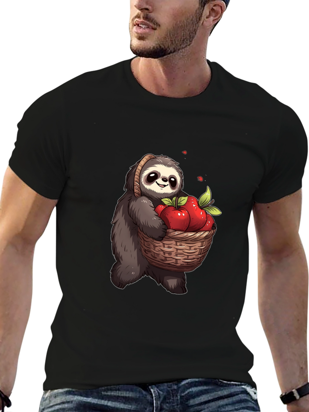 Sloth & Apples Graphic Tee - Cute Cartoon T-Shirt