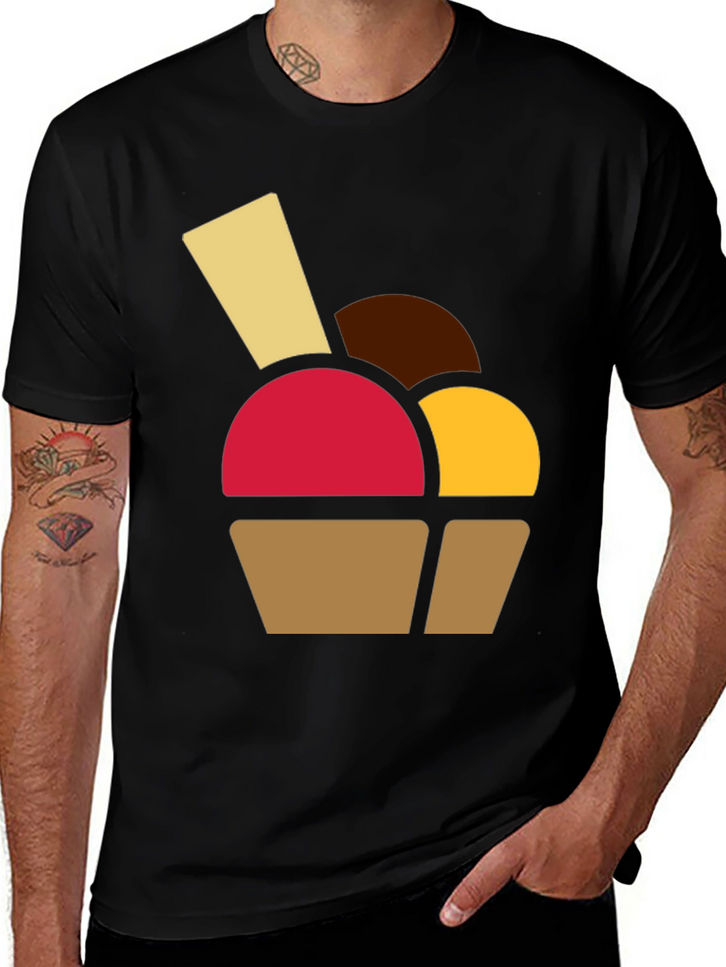 Fun Dessert Graphic Tee - Casual Black T-Shirt