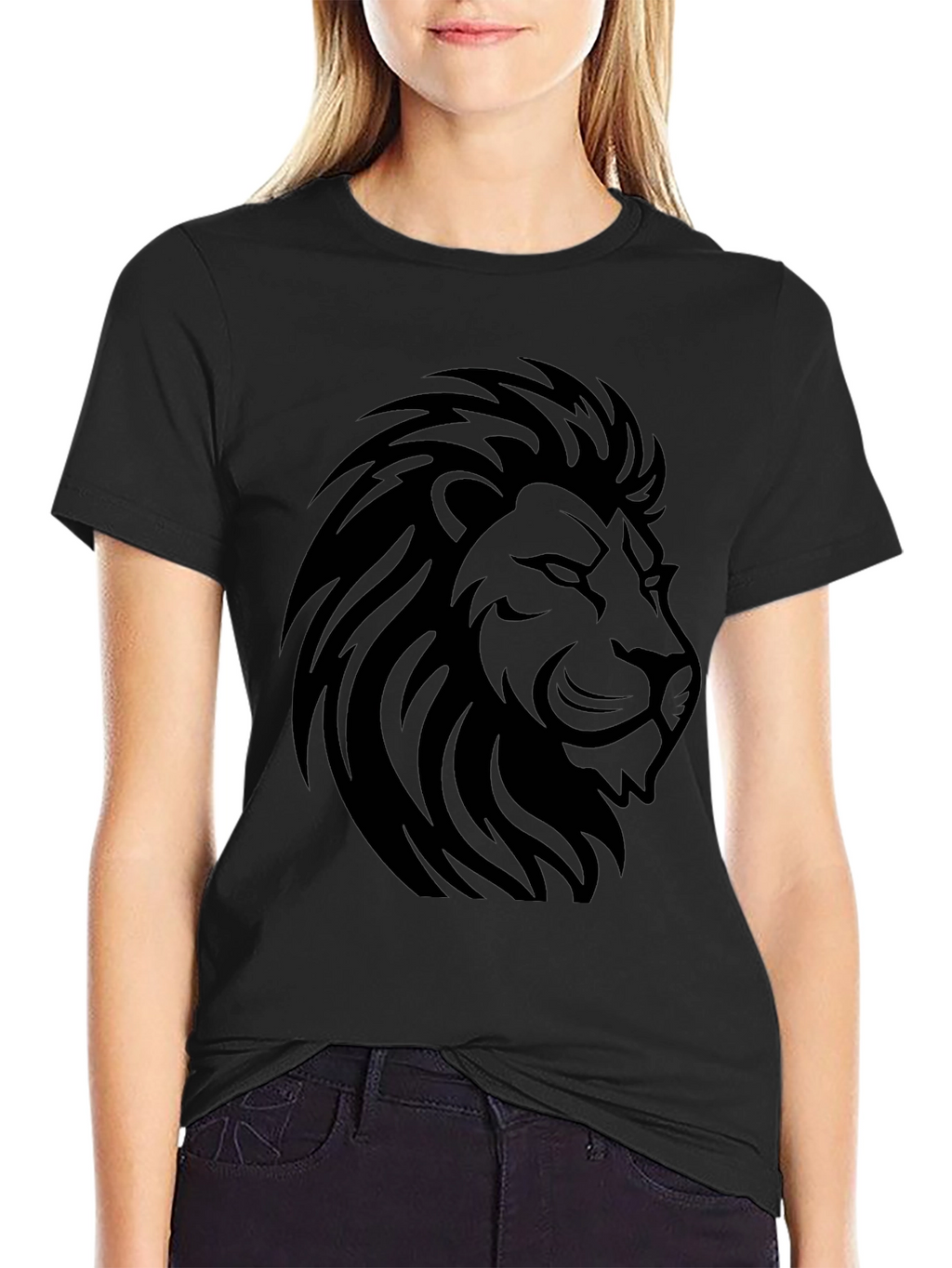 Lion Head Graphic Black T-Shirt - Mens Casual Tee