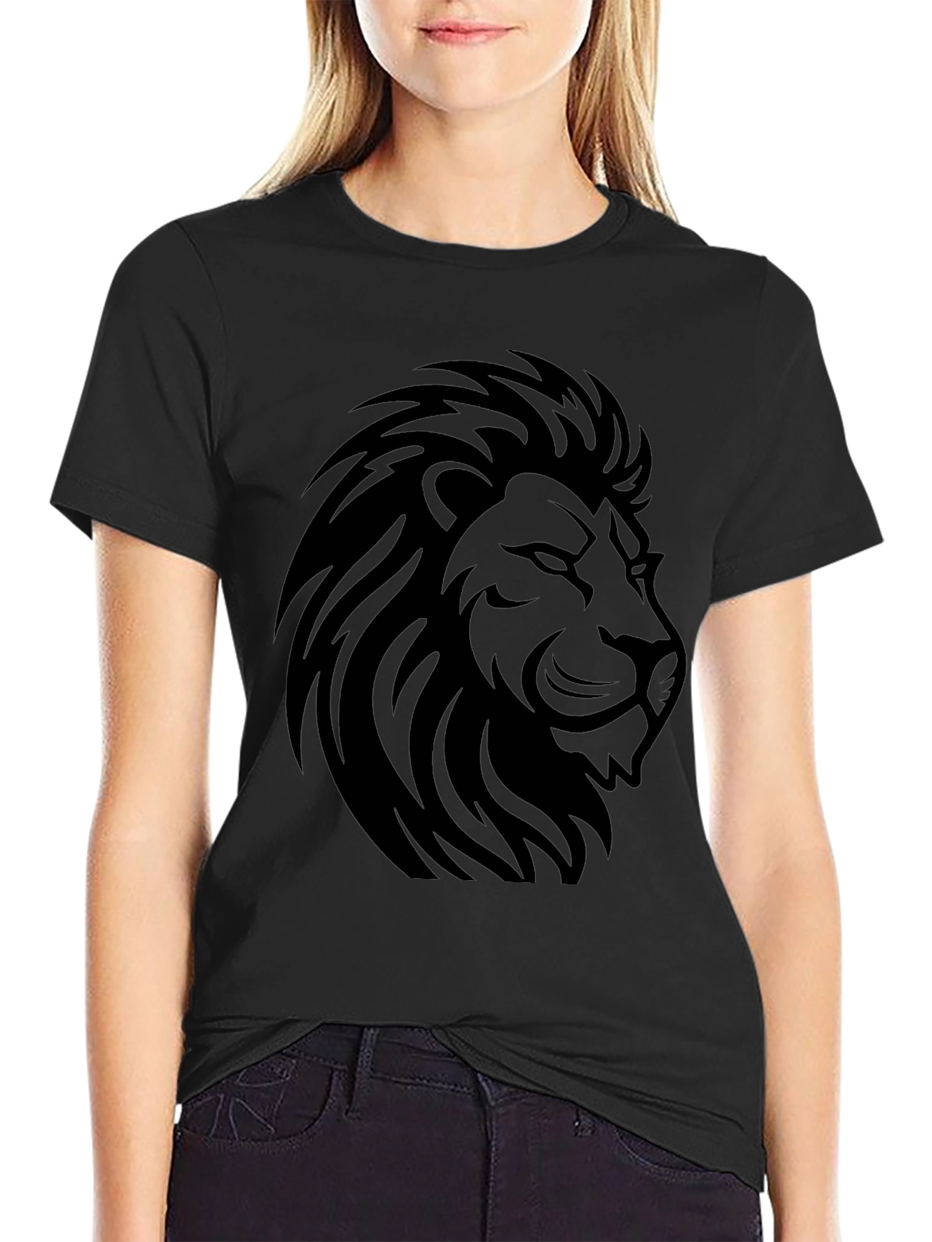 Lion Head Graphic Black T-Shirt - Mens Casual Tee
