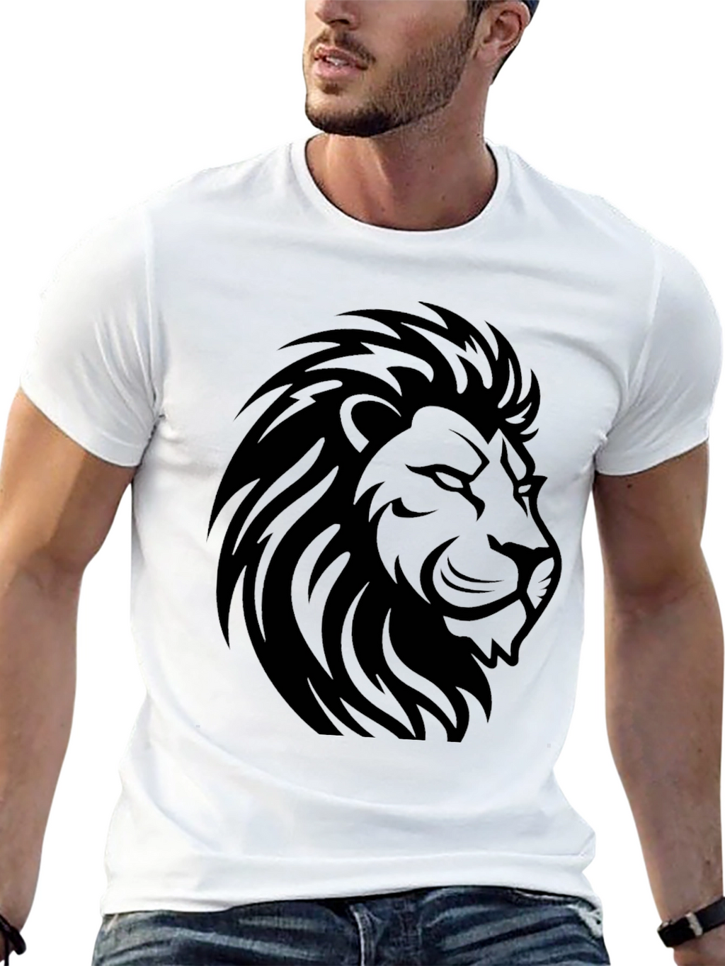 Lion Head Graphic Black T-Shirt - Mens Casual Tee