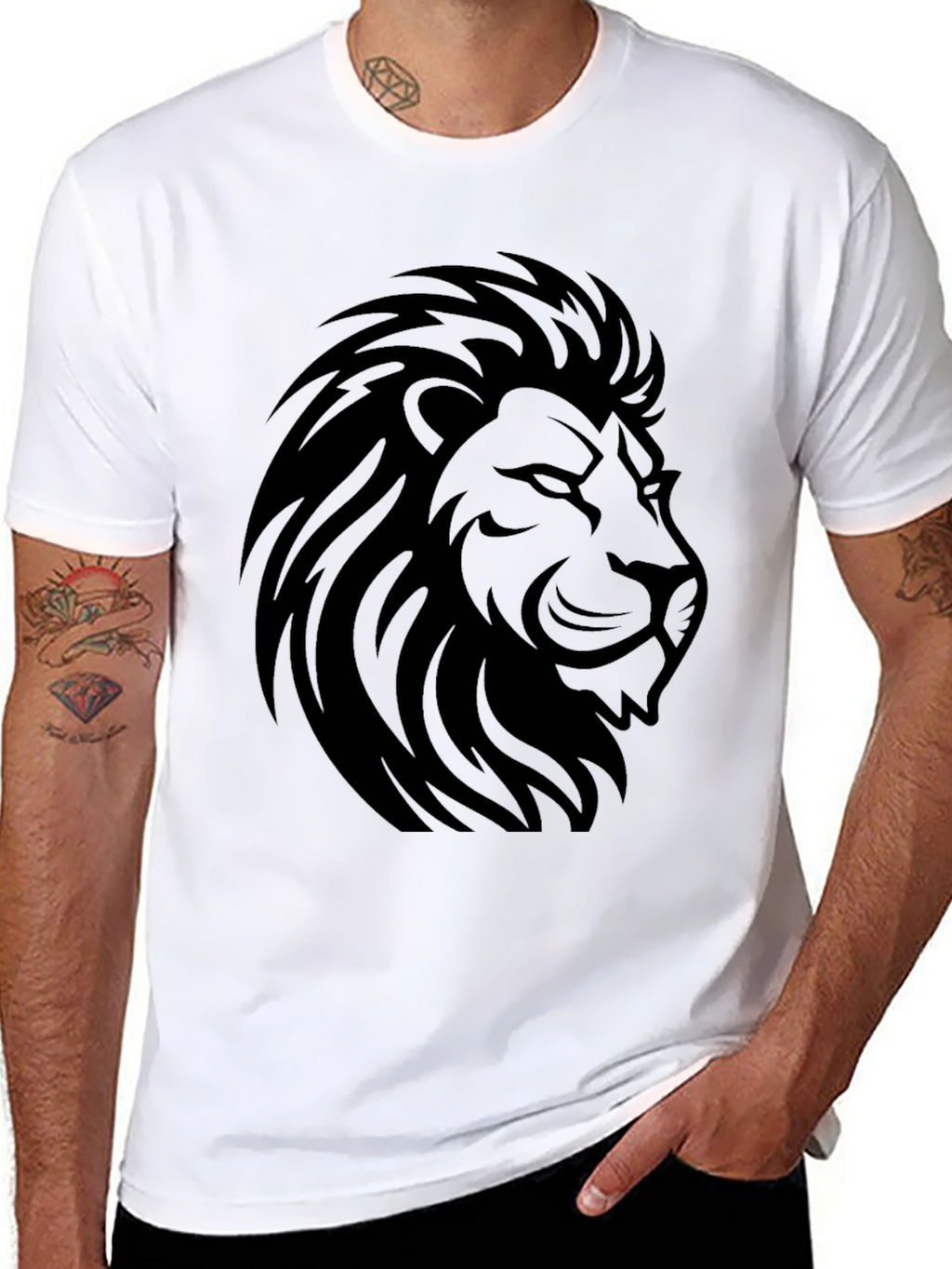 Lion Head Graphic Black T-Shirt - Mens Casual Tee