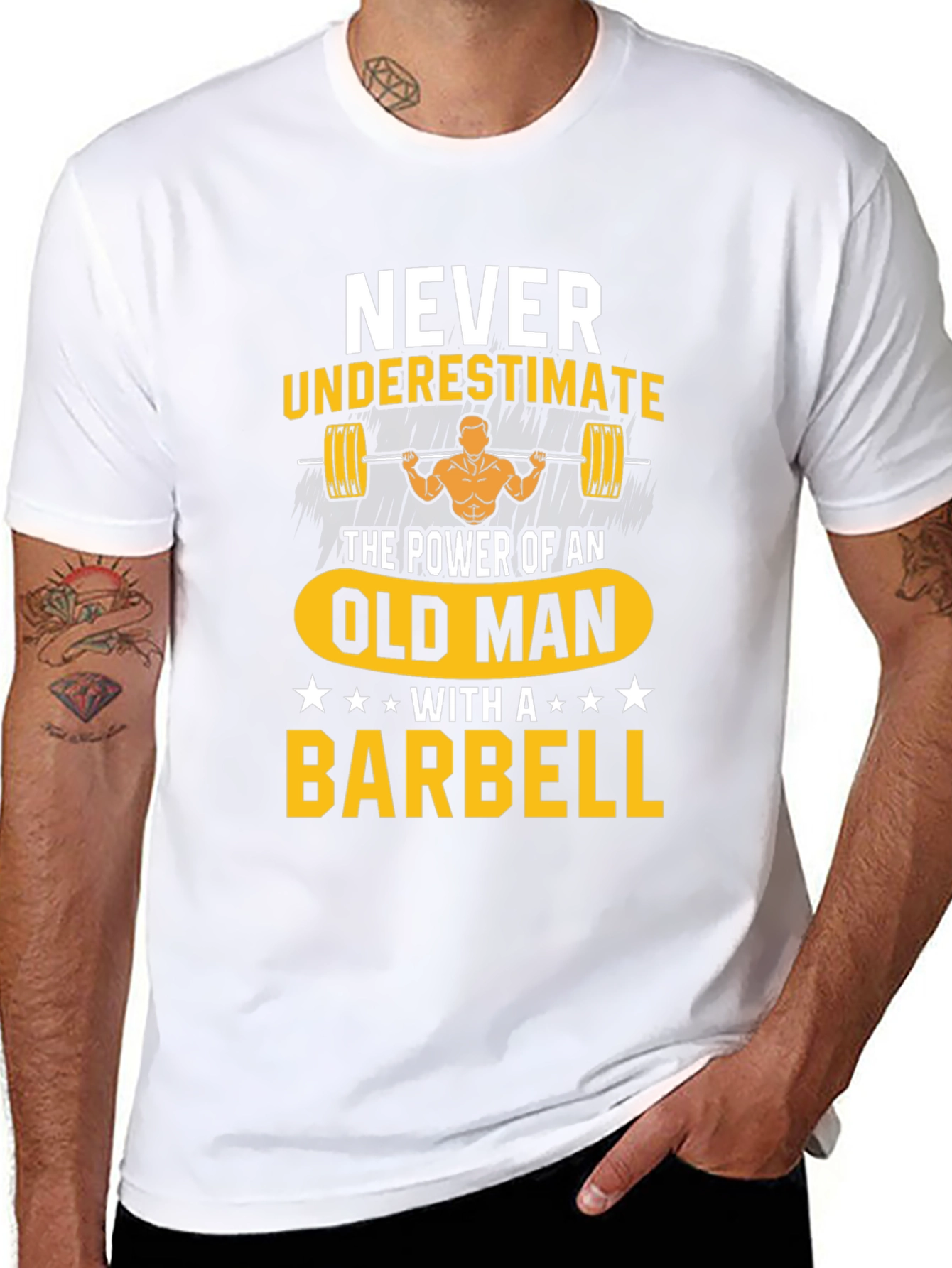 Never Underestimate Old Man Barbell T-Shirt