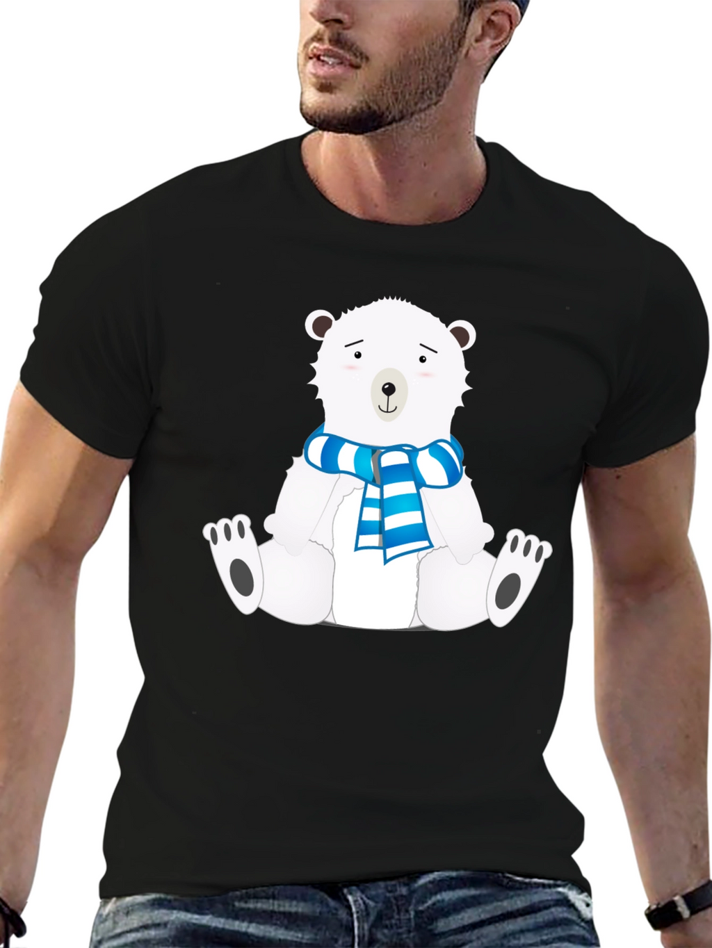 Polar Bear Scarf Graphic Black Tee