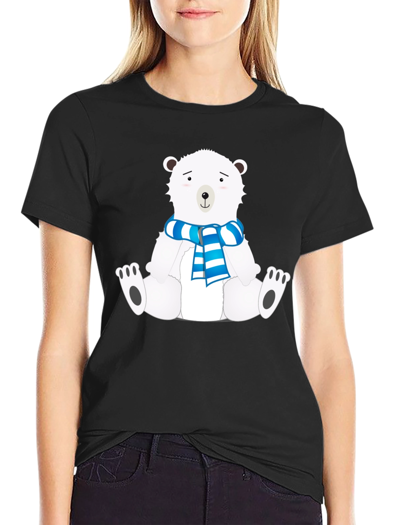 Polar Bear Scarf Graphic Black Tee