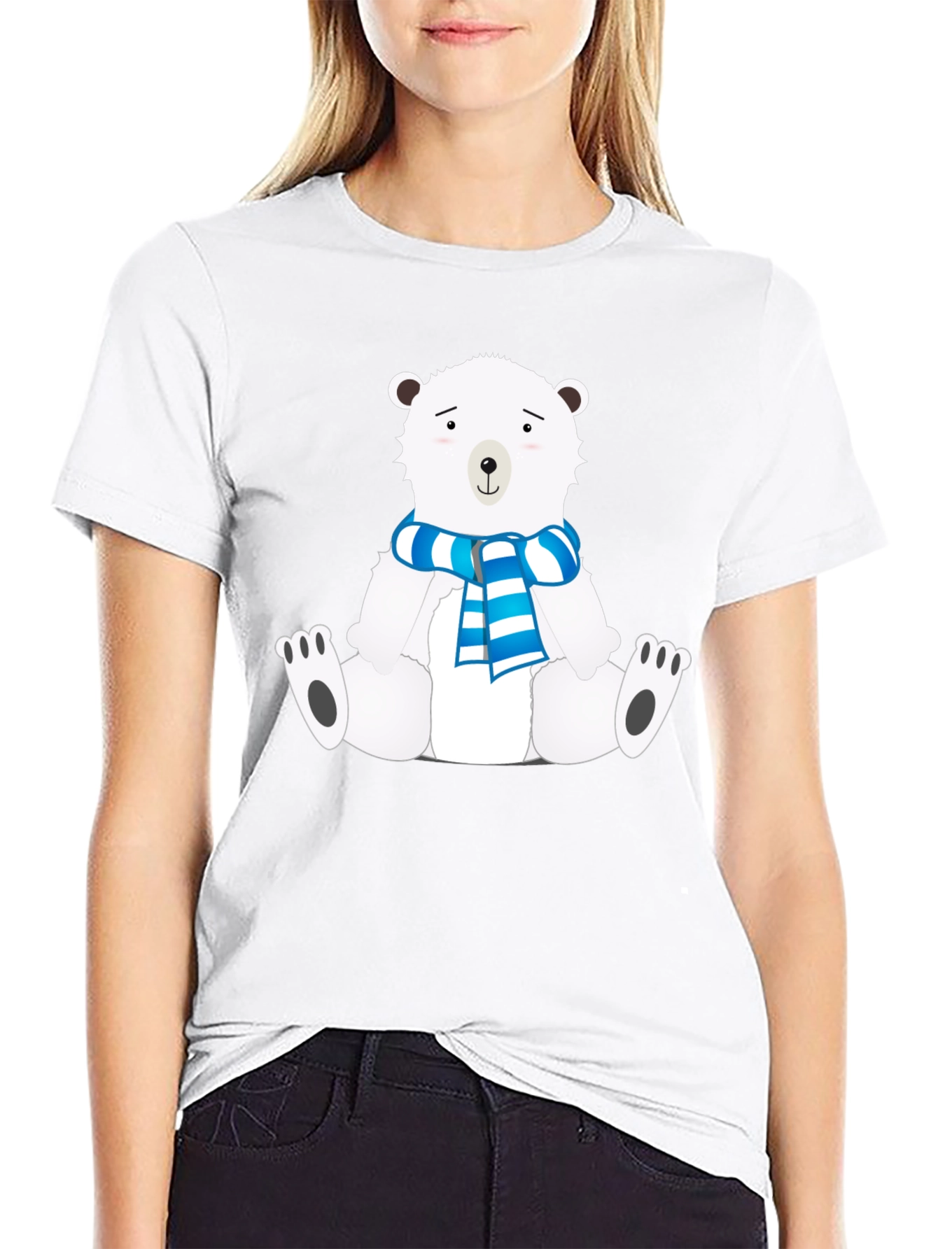 Polar Bear Scarf Graphic Black Tee