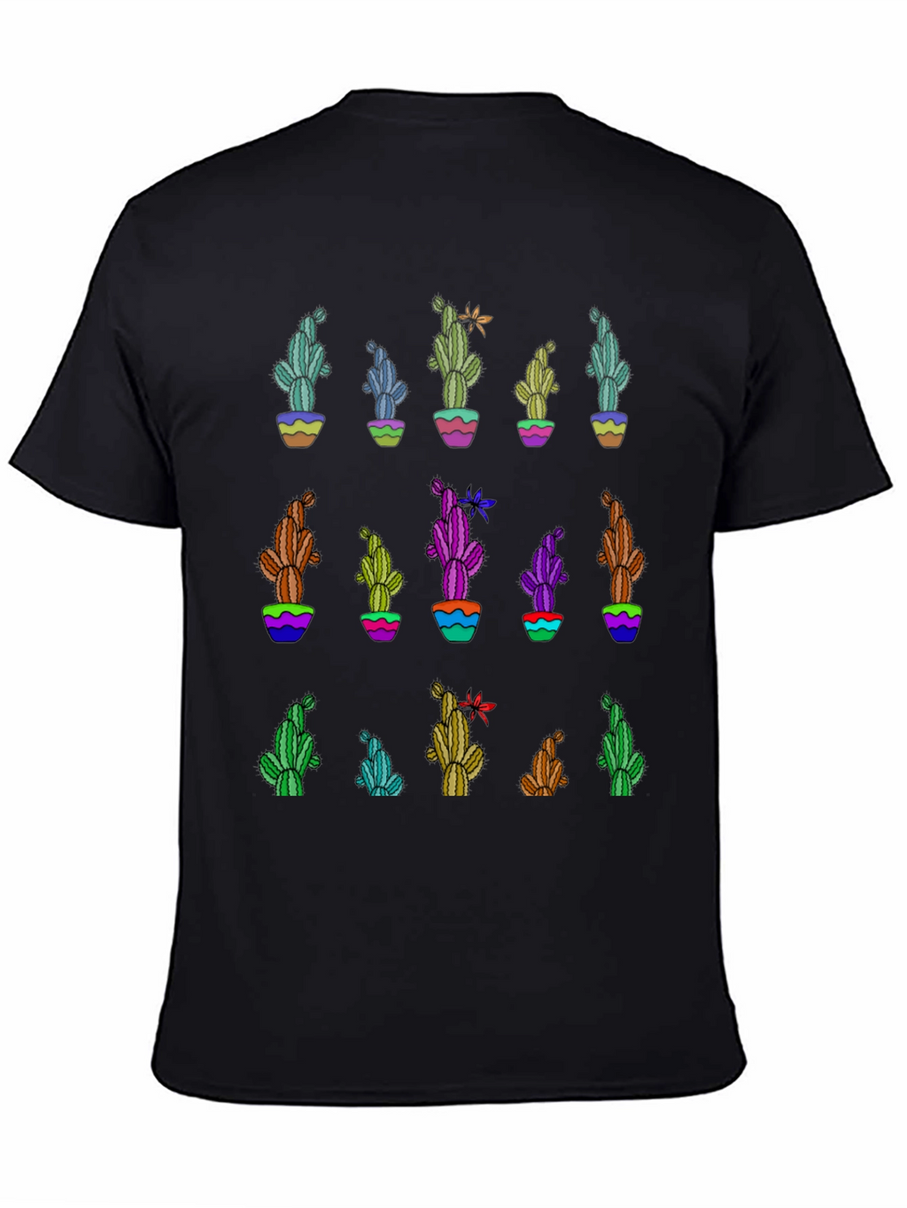 Cactus Print Black T-Shirt - Unique Design