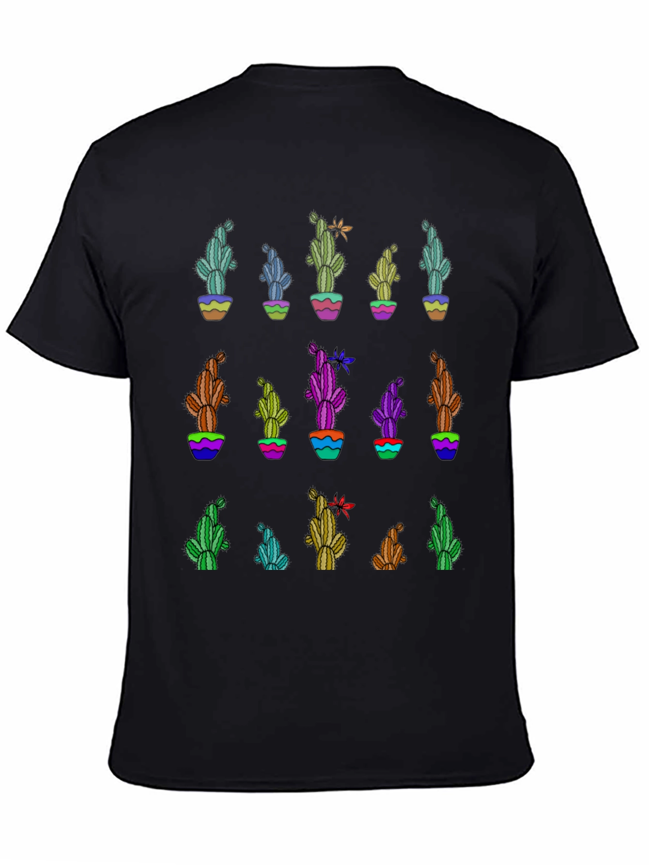 Cactus Print Black T-Shirt - Unique Design