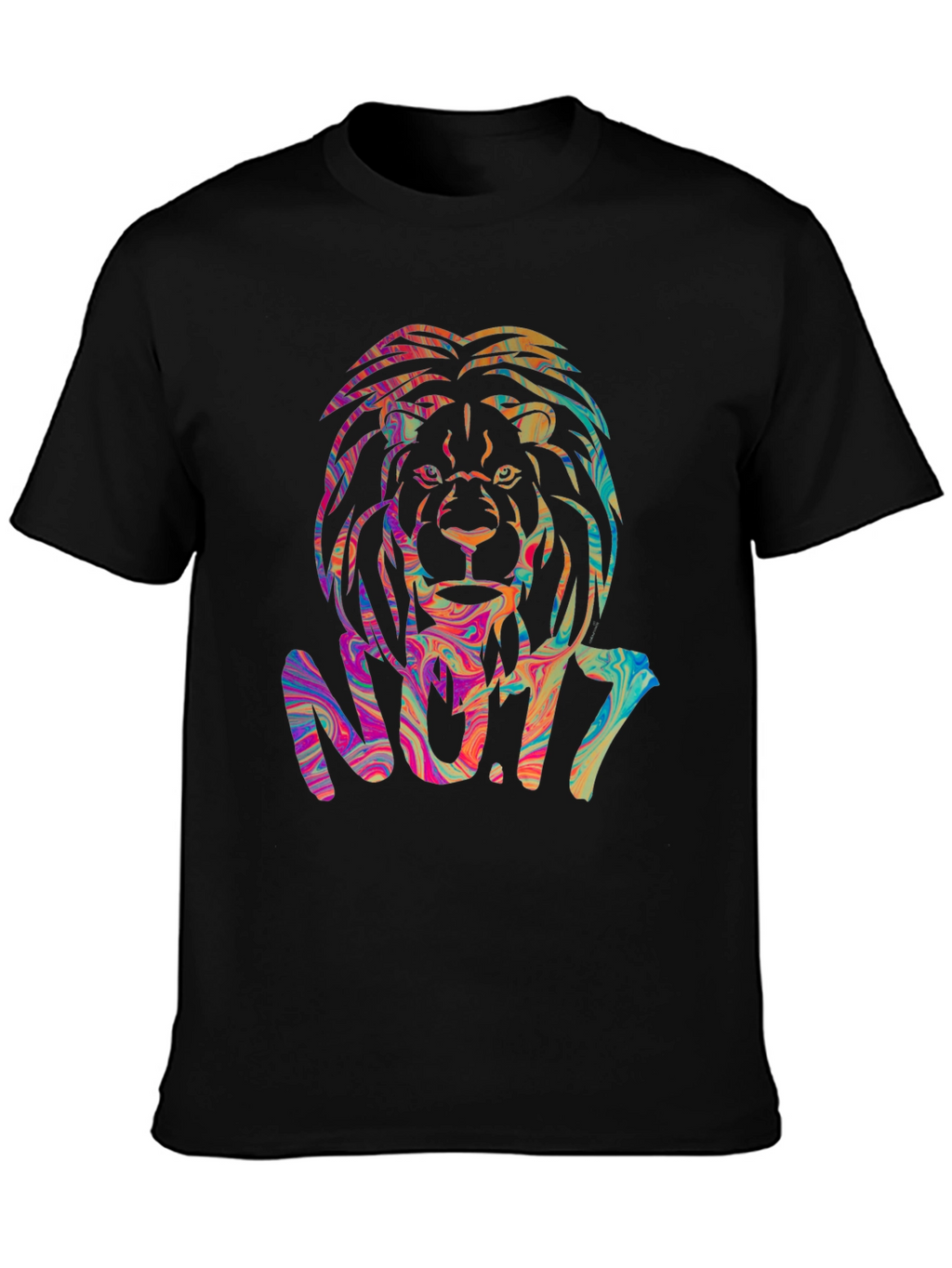 Psychedelic Lion Graphic Black T-Shirt