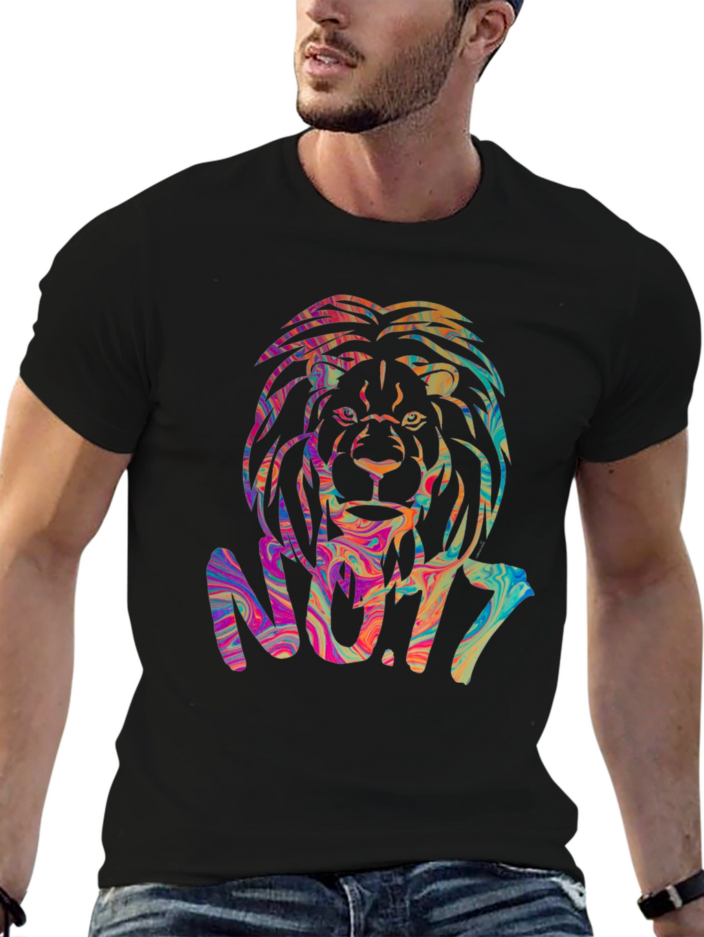 Psychedelic Lion Graphic Black T-Shirt