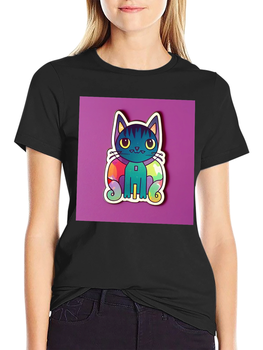 Cute Cat Graphic T-Shirt - Black