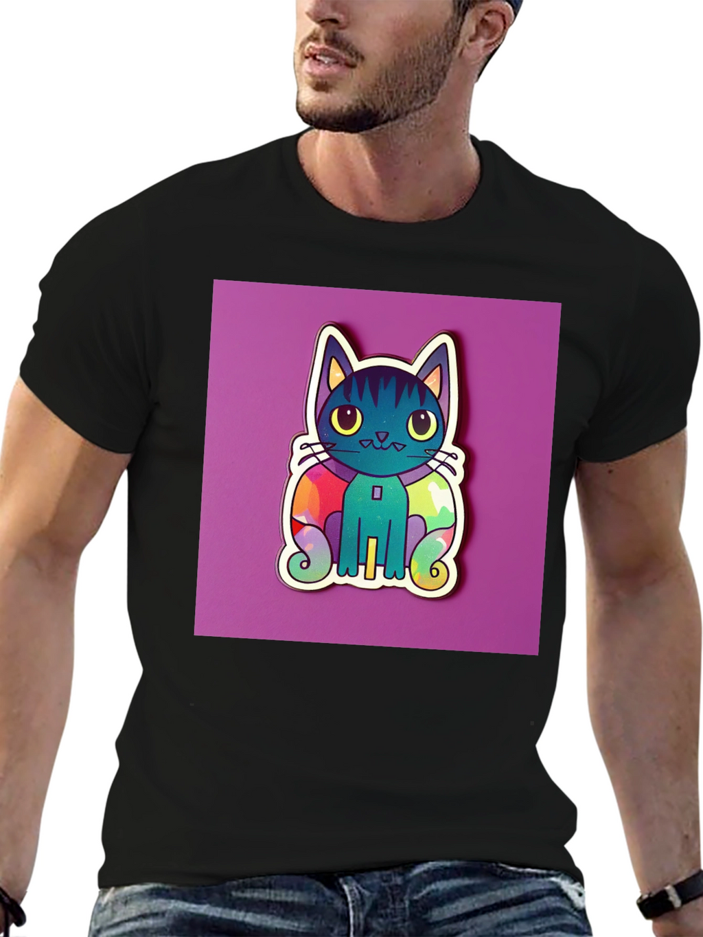 Cute Cat Graphic T-Shirt - Black
