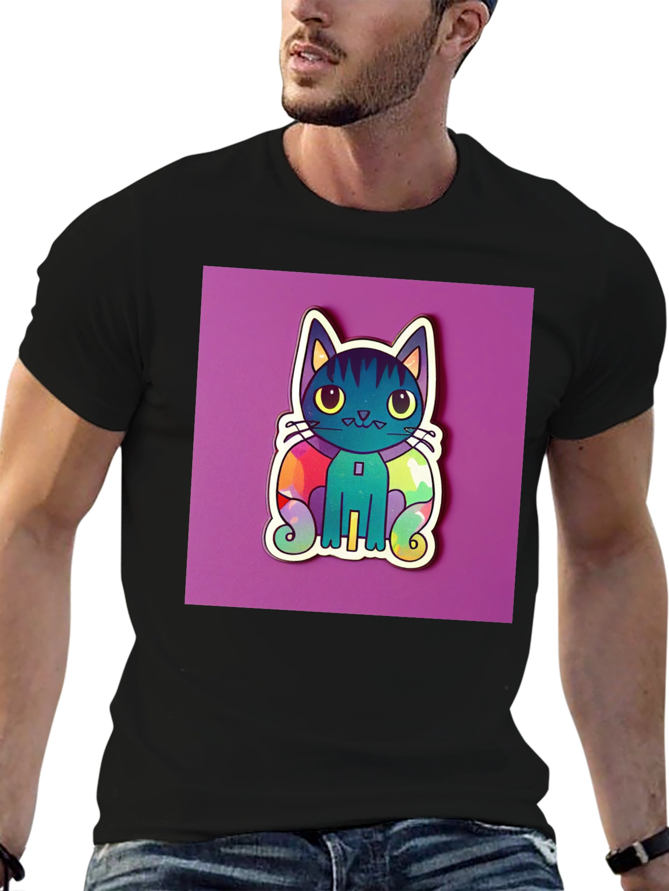 Cute Cat Graphic T-Shirt - Black