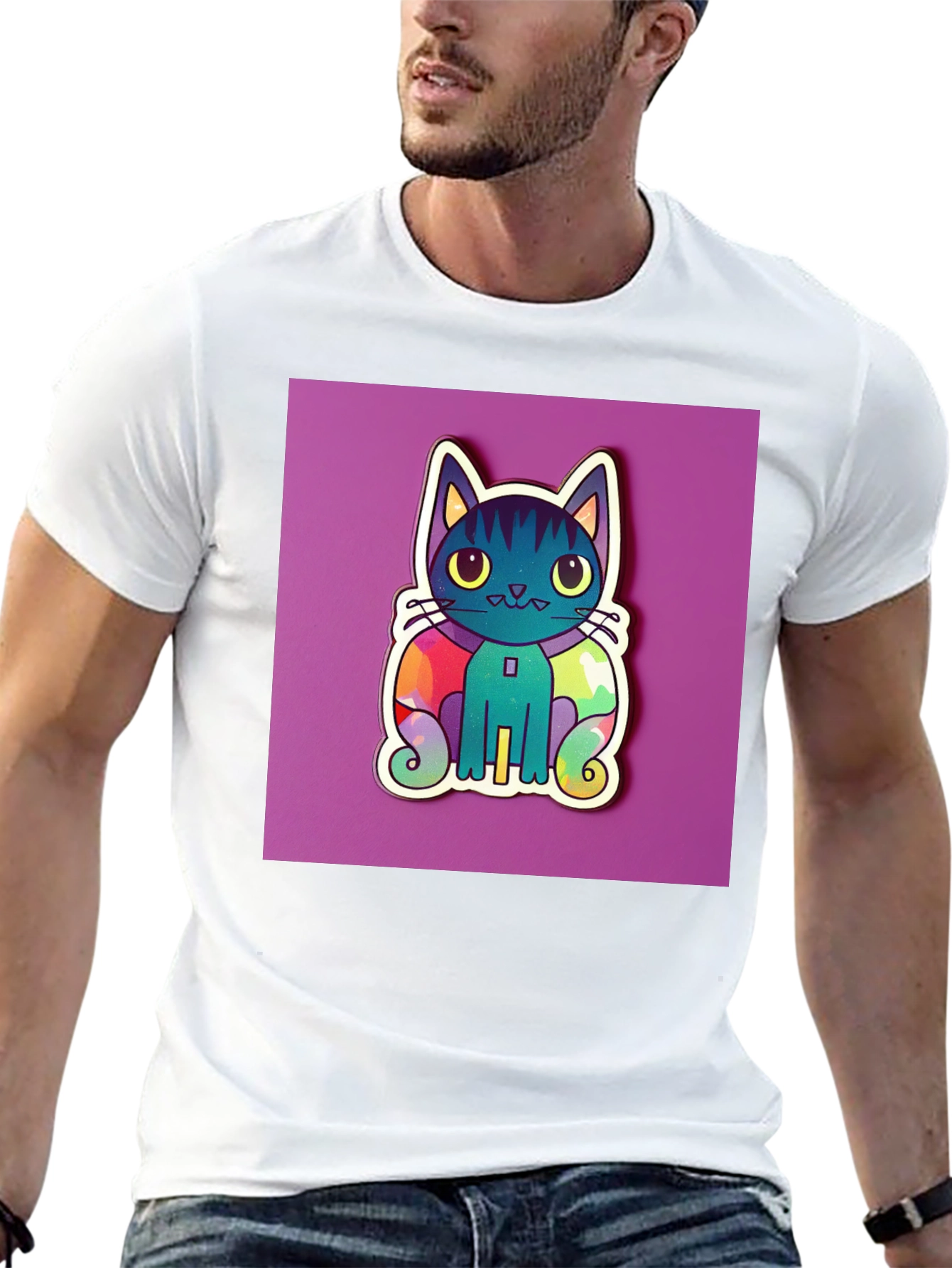 Cute Cat Graphic T-Shirt - Black