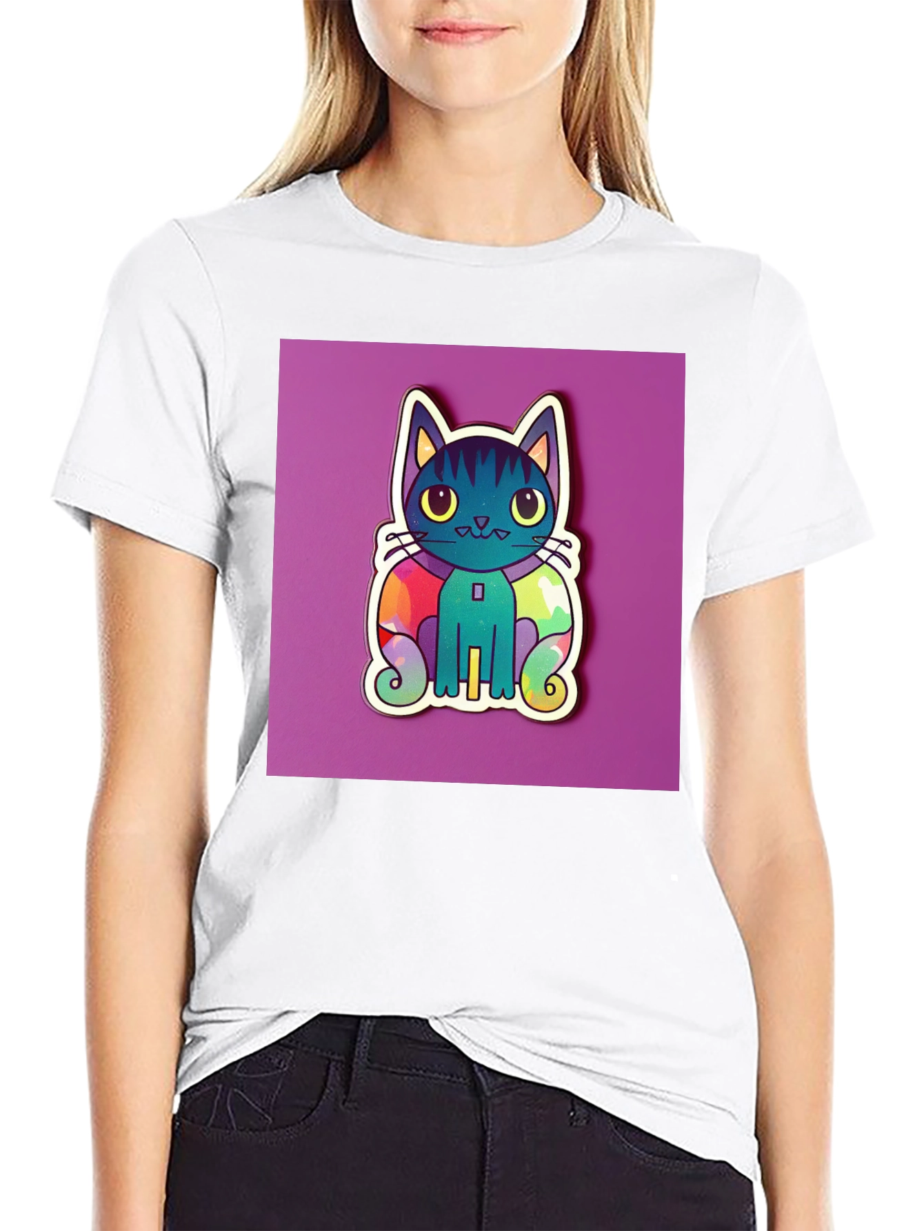 Cute Cat Graphic T-Shirt - Black