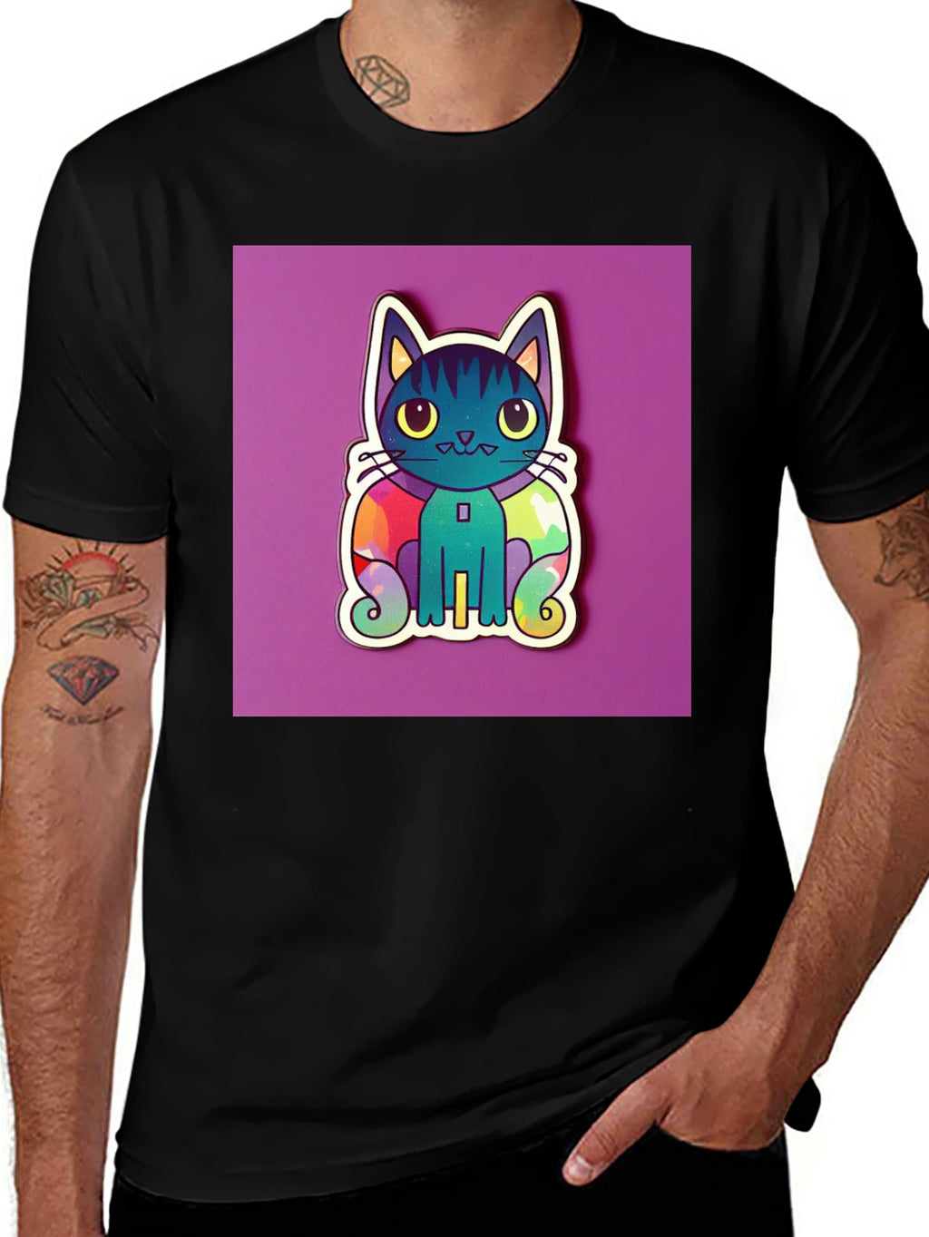 Cute Cat Graphic T-Shirt - Black