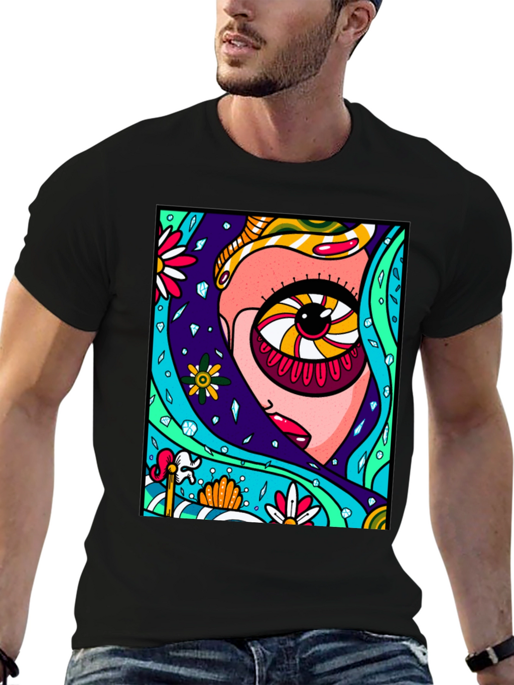 Eye-Catching Abstract Graphic Print Black T-Shirt