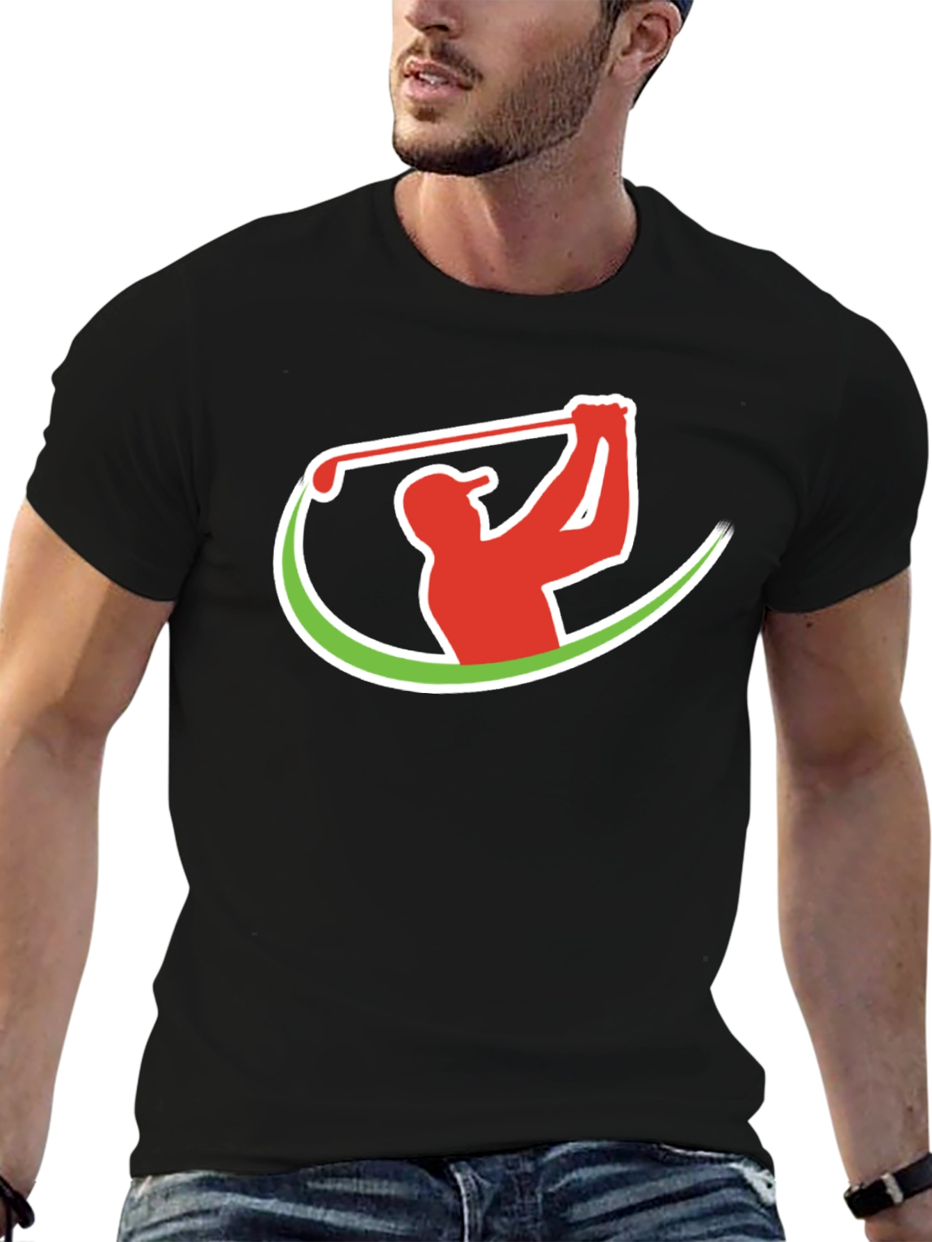 Golf Swing Graphic Tee - Black Cotton T-Shirt