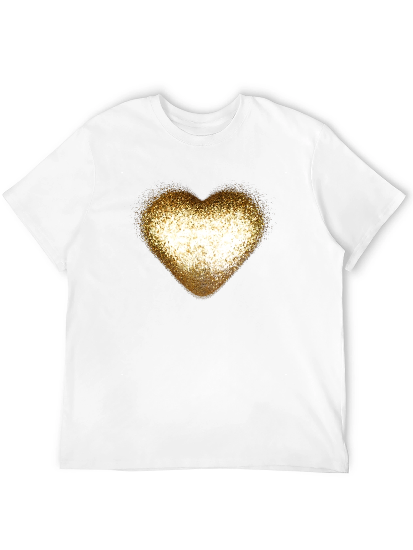 Golden Glitter Heart Black T-Shirt