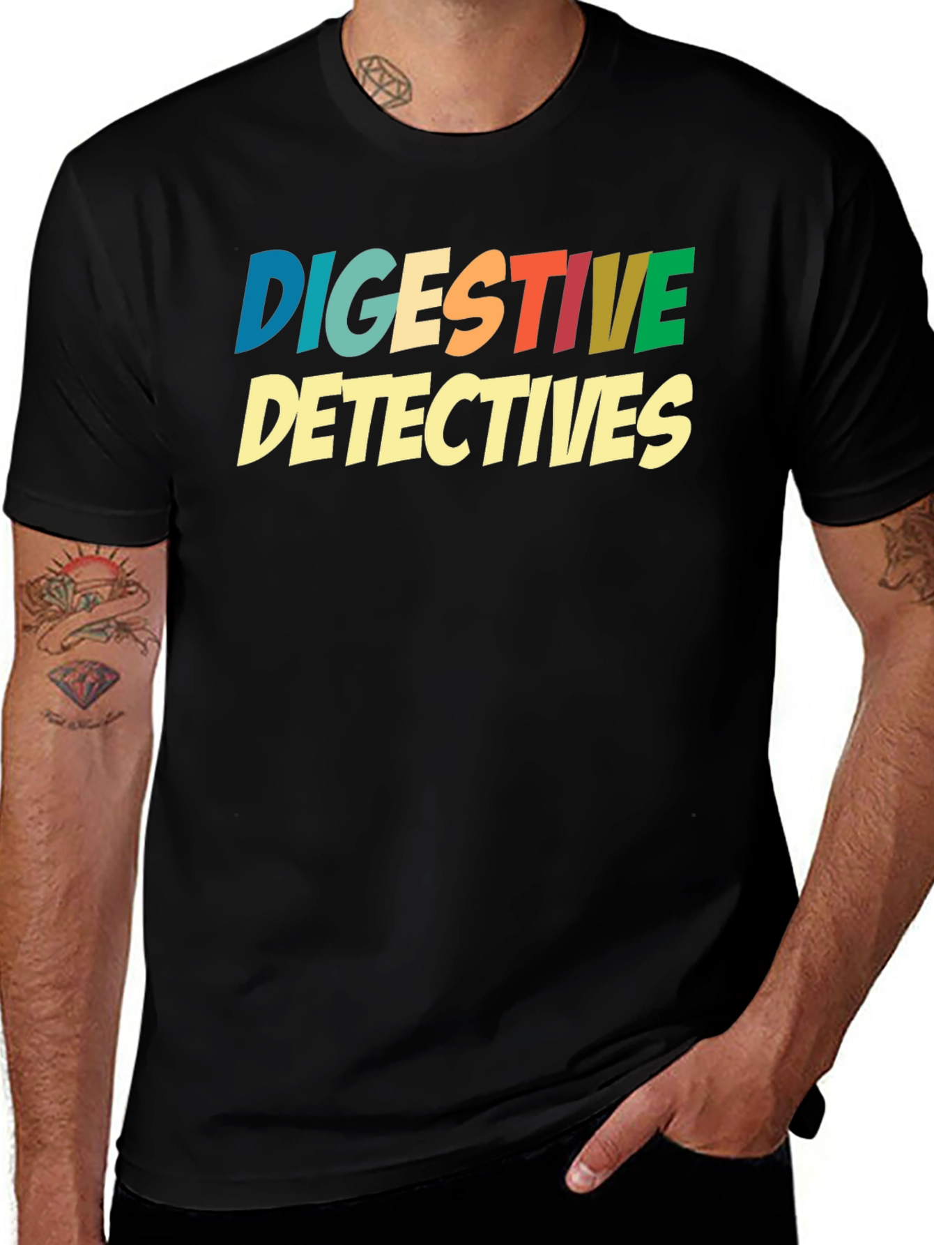 Digestive Detectives Graphic Print Tee - Black Cotton Blend