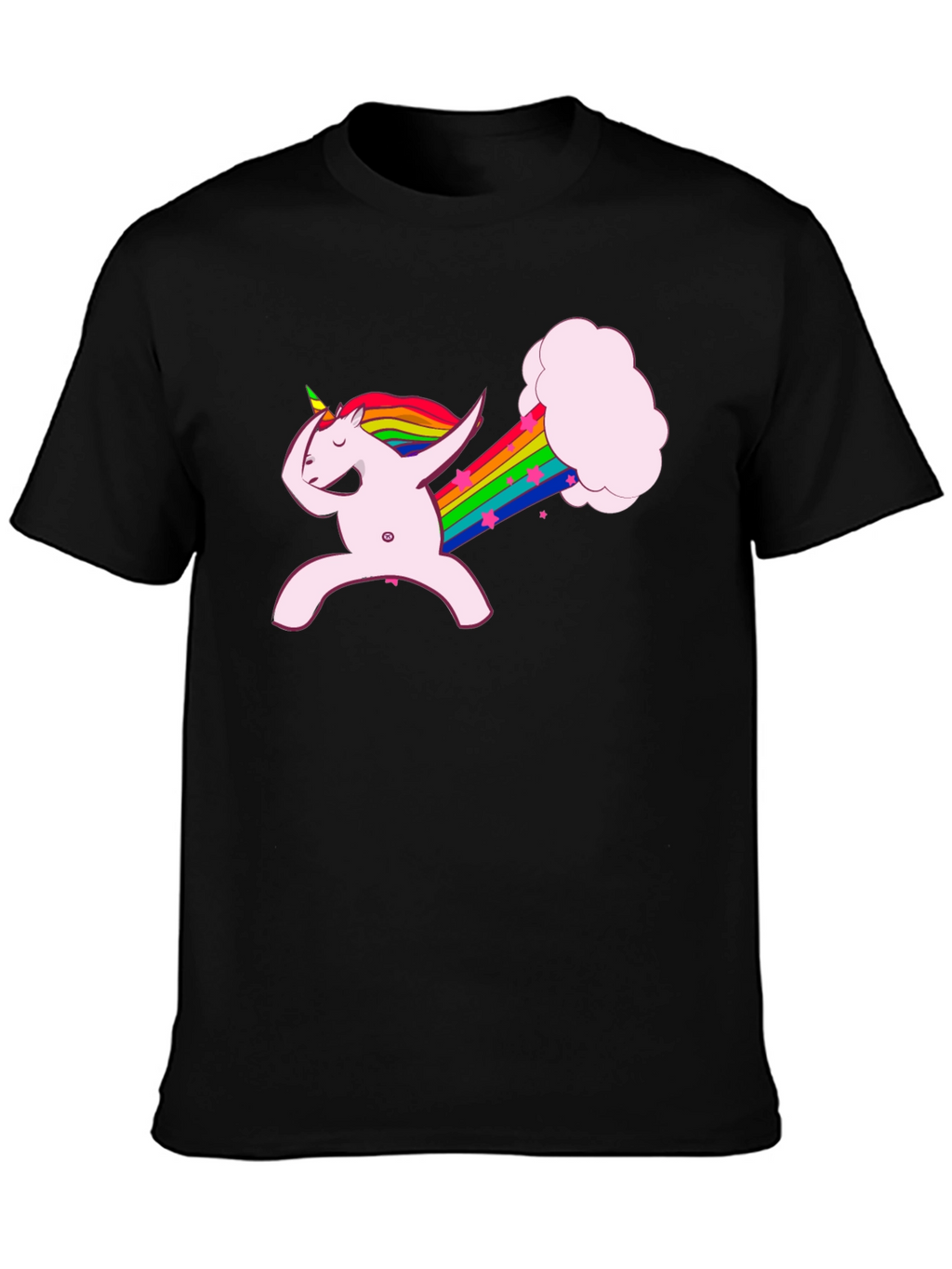Dabbing Unicorn Rainbow Fart Black T-Shirt
