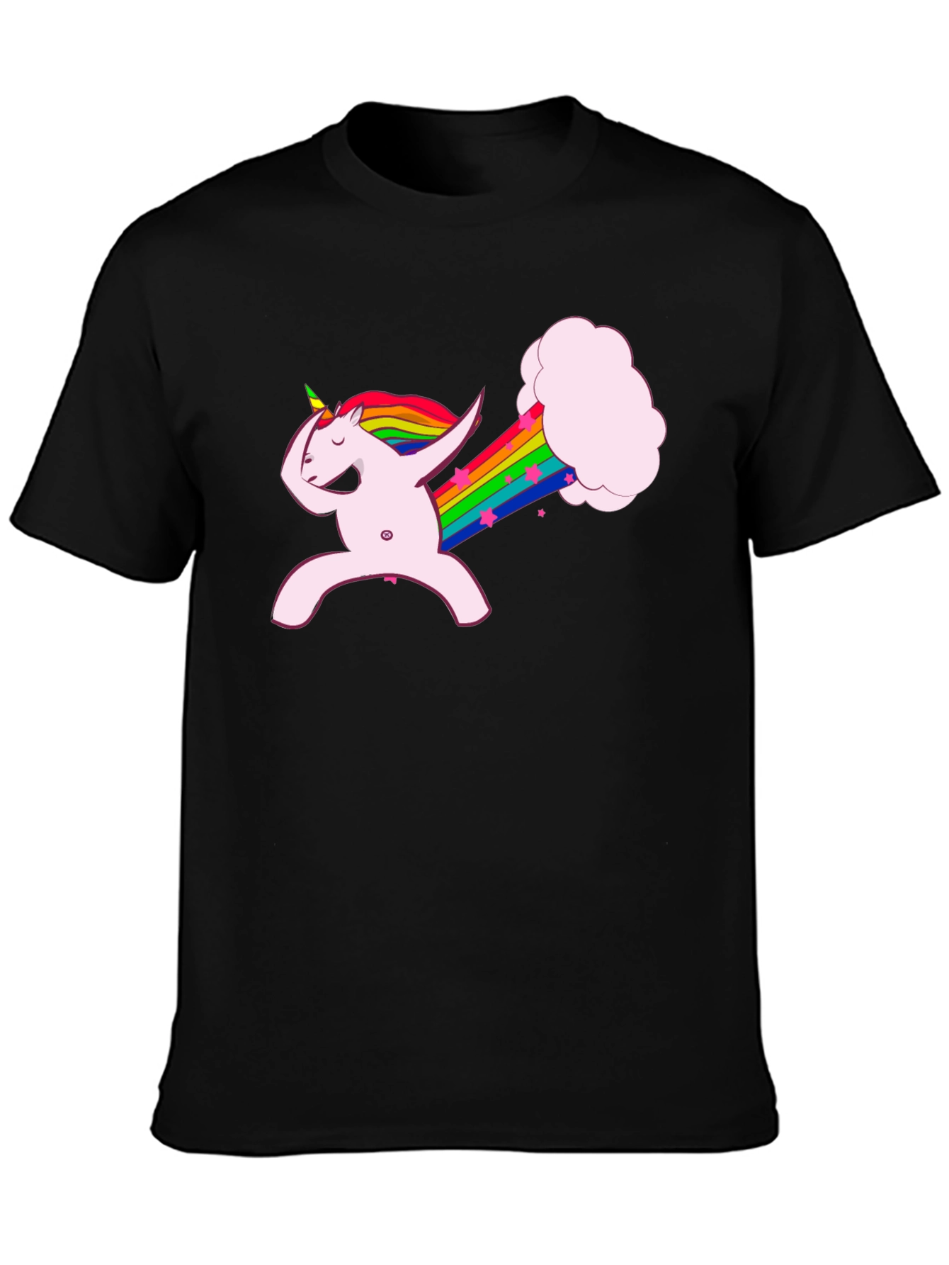 Dabbing Unicorn Rainbow Fart Black T-Shirt